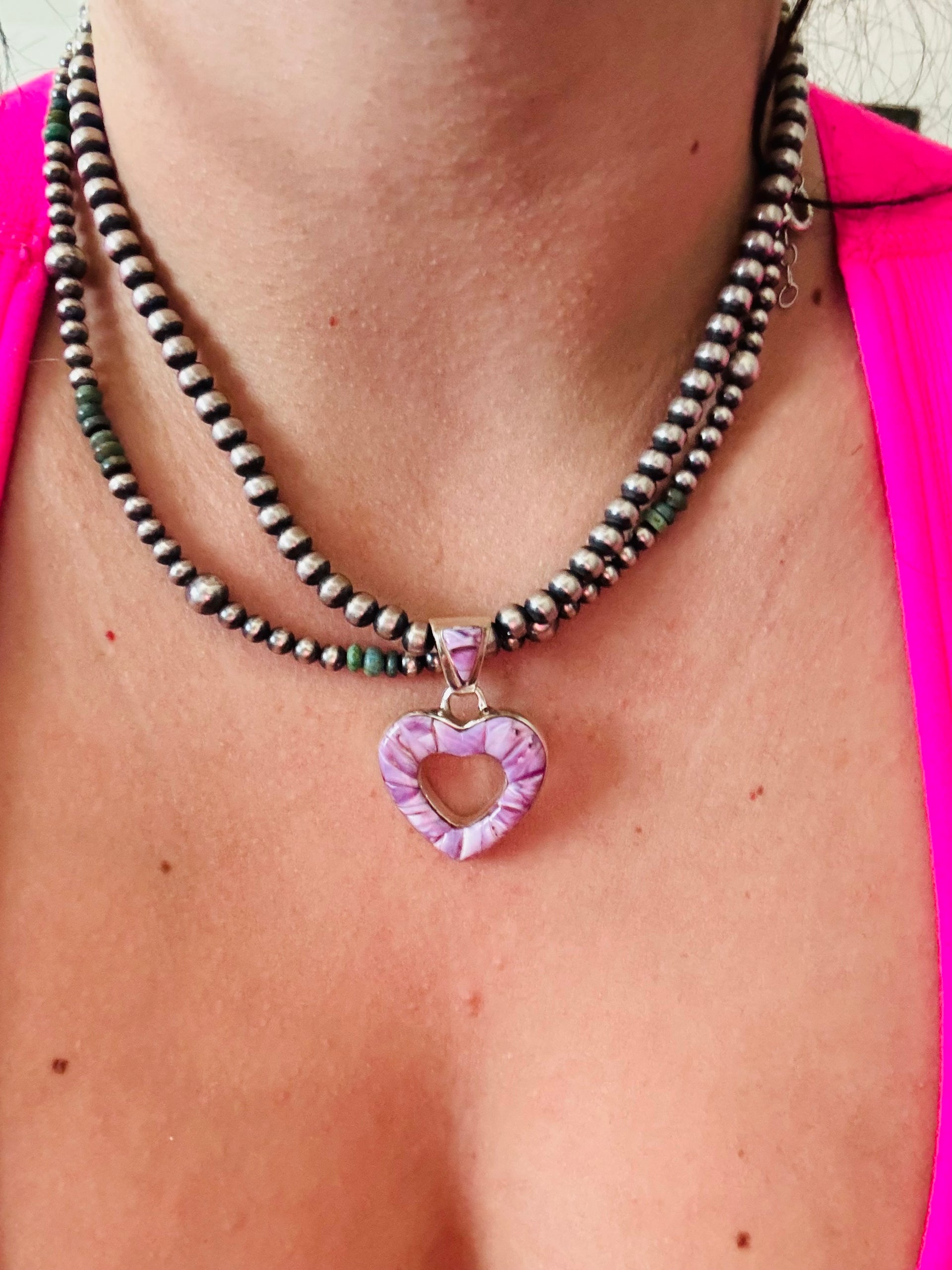 Southwest Purple Spiny Oyster & Sterling Silver Cobblestone Heart Pendant