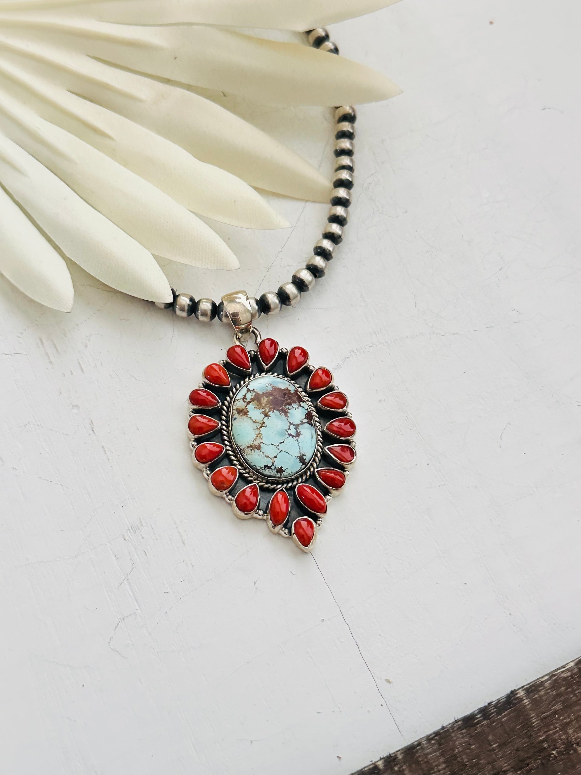 Southwest Handmade Multi Stone & Sterling Silver Cluster Pendant