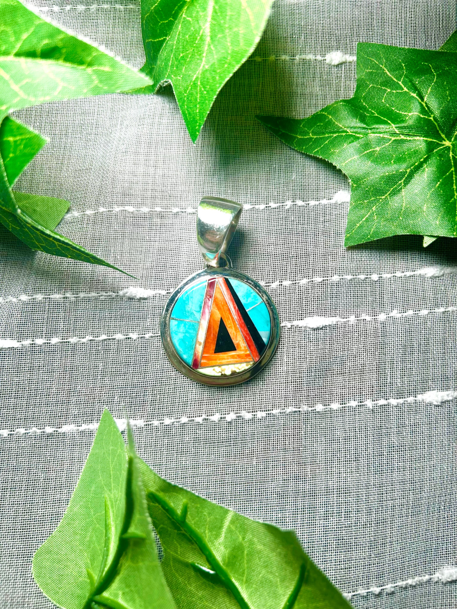 Navajo Made Multi Stone & Sterling Silver Pendant