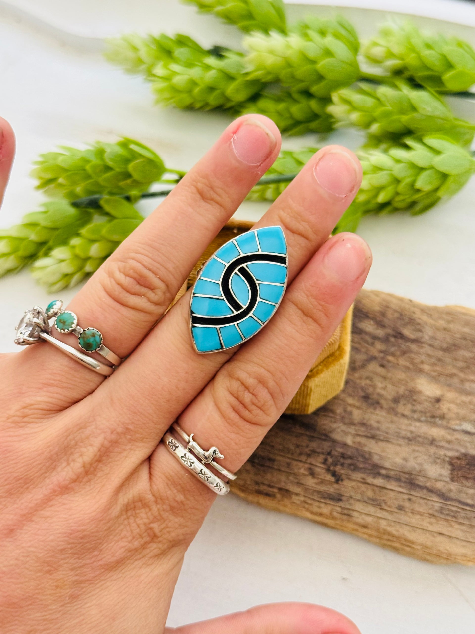 Amy Locaspino Multi Stone & Sterling Silver Inlay Ring Size 8