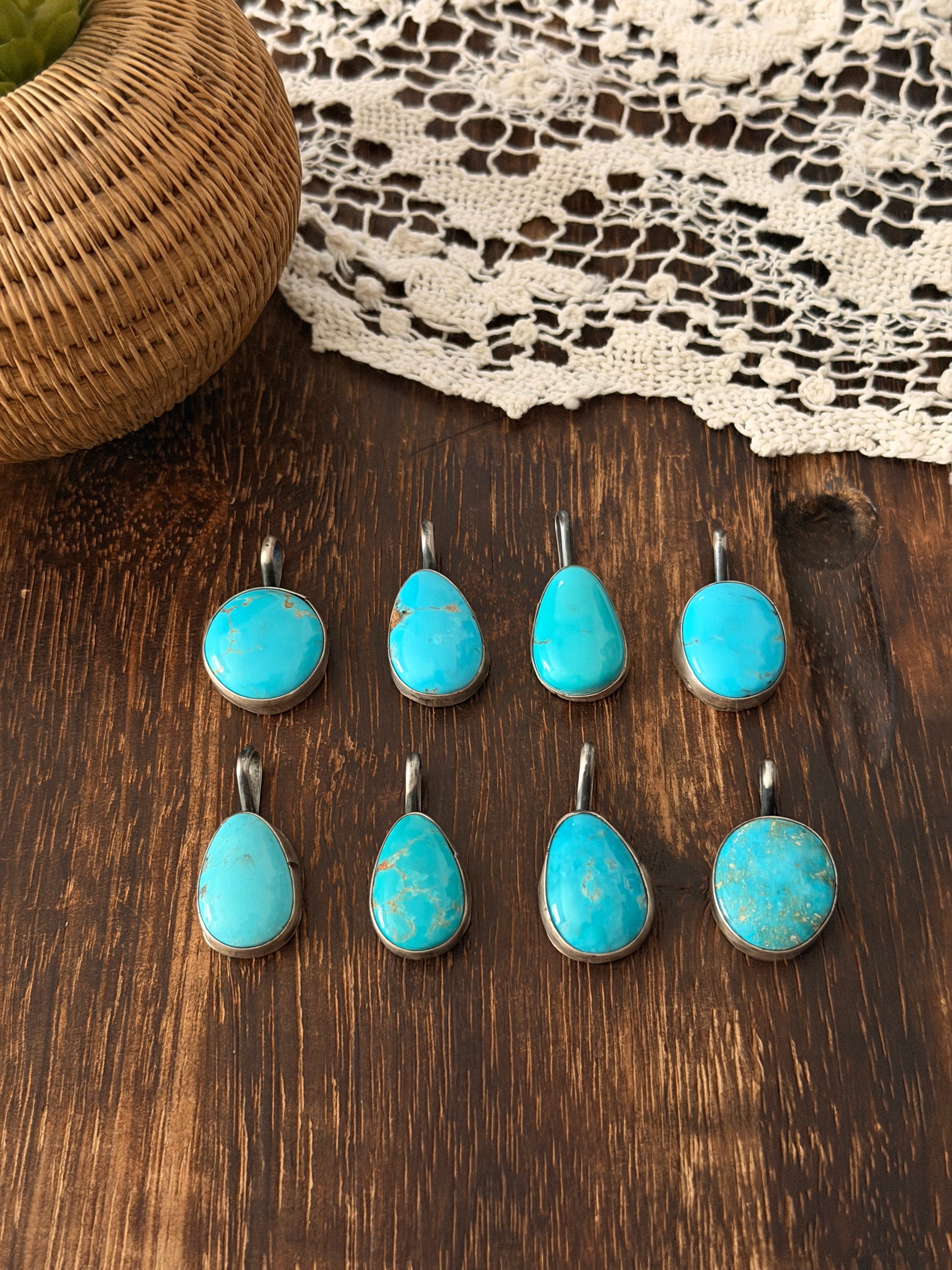 Navajo Made Kingman Turquoise & Sterling Silver Pendant