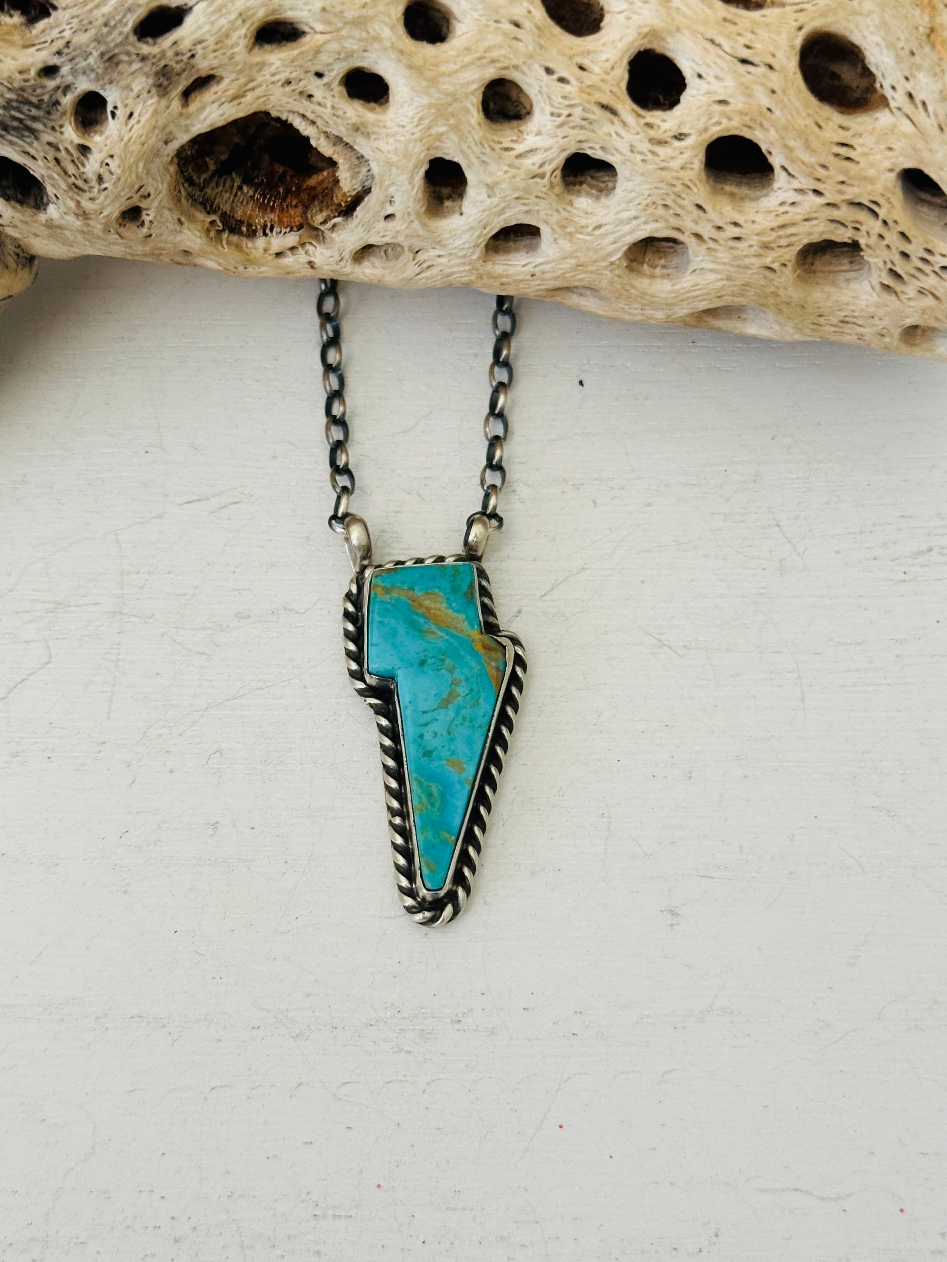 Donovan Skeets Kingman Turquoise & Sterling Silver Lightning Bolt Necklace