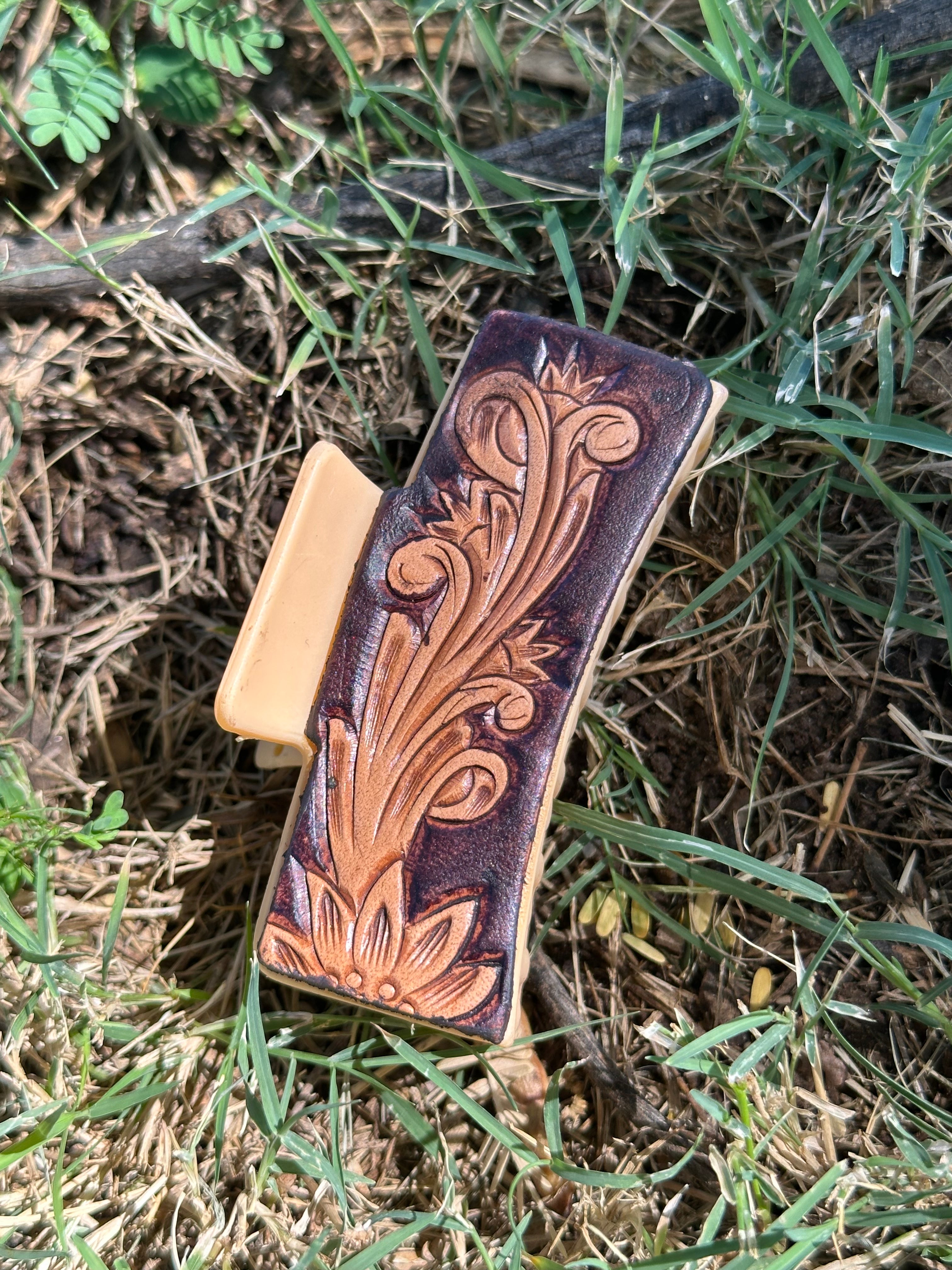 Genuine Tooled Leather Hair Clip