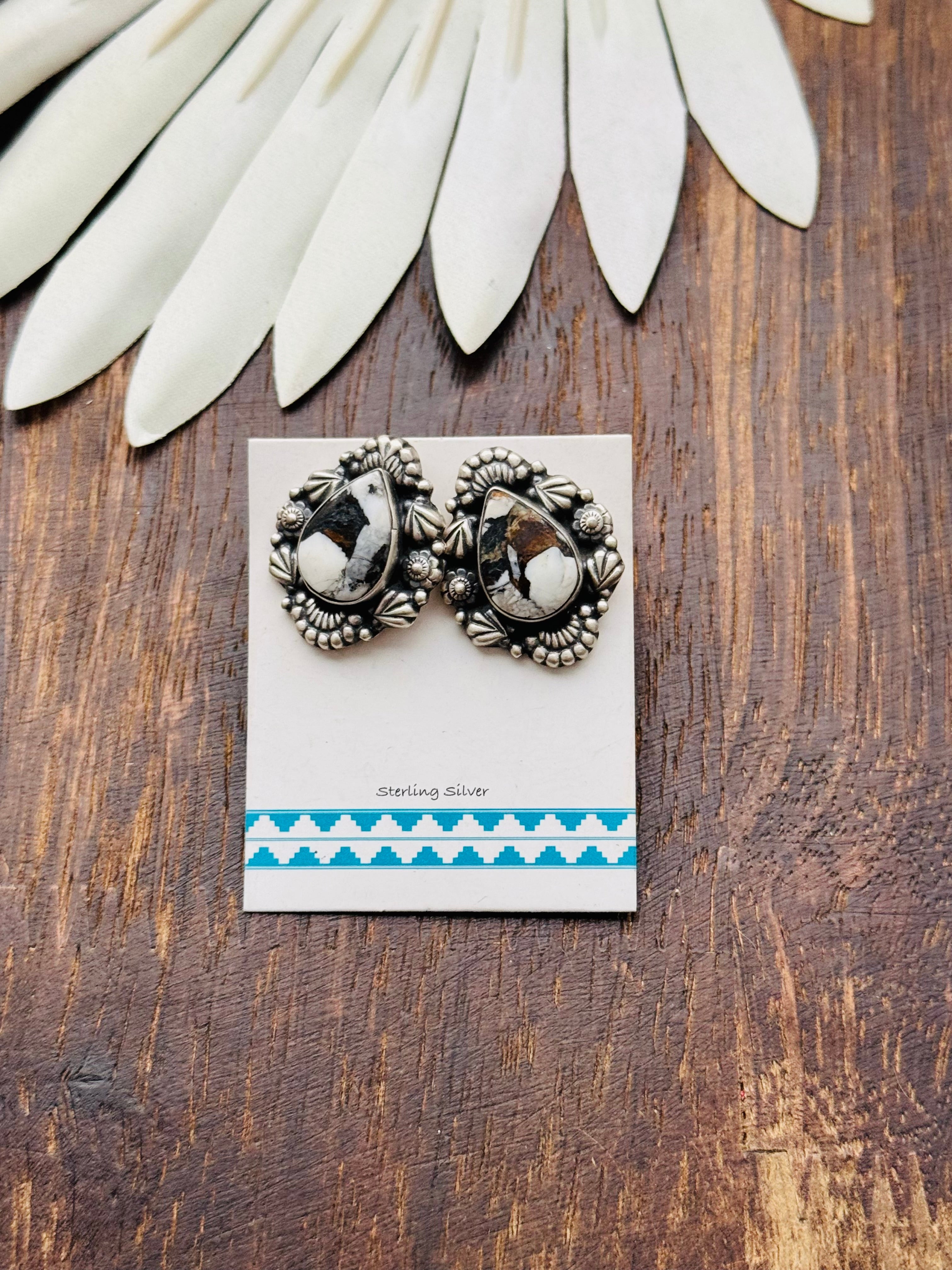 Southwest Handmade White Buffalo & Sterling Silver Post Earrings