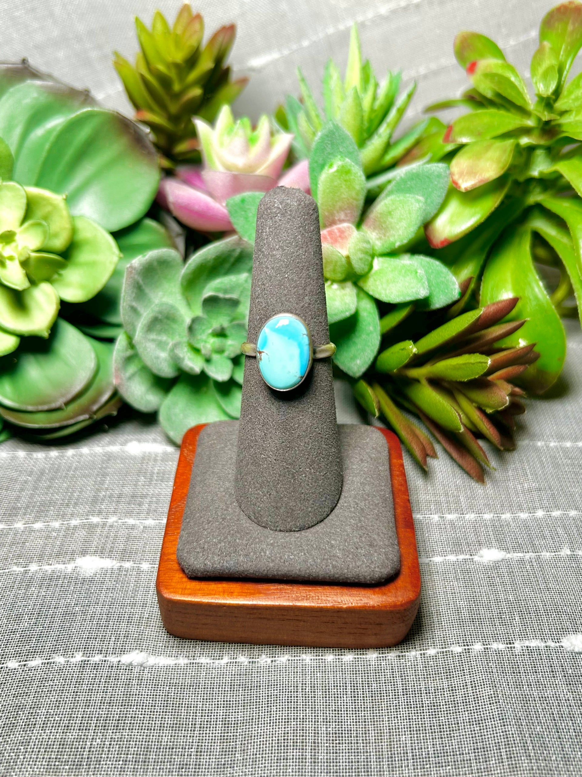 Navajo Made Golden Hill Turquoise & Sterling Silver Ring Size 6.75