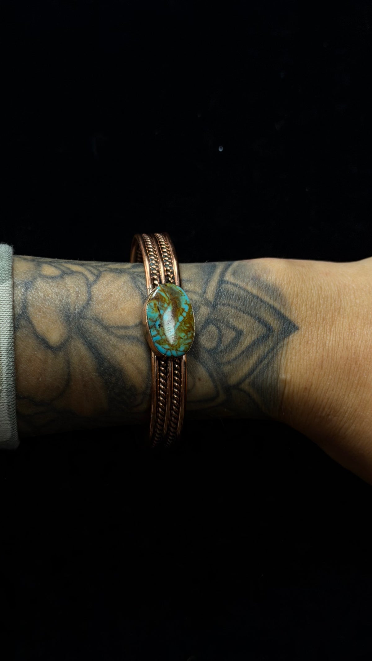 Navajo Made Kingman Turquoise & Copper Cuff Bracelet