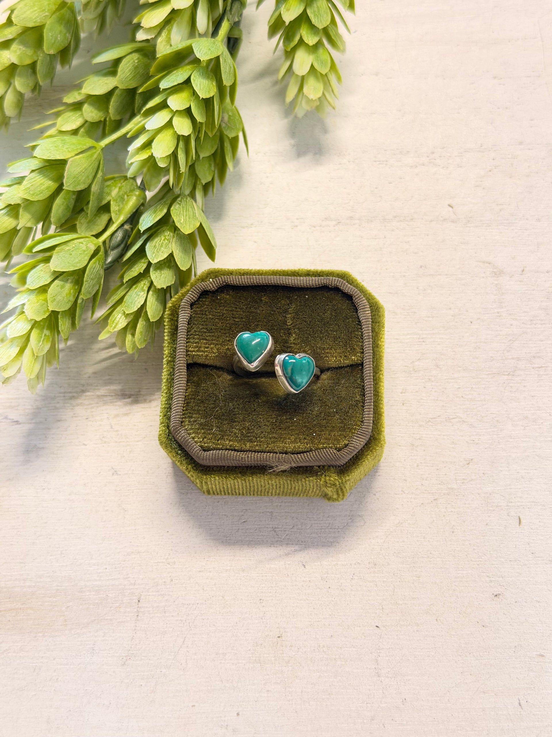 Navajo Made Royston Turquoise & Sterling Silver Adjustable Heart Ring