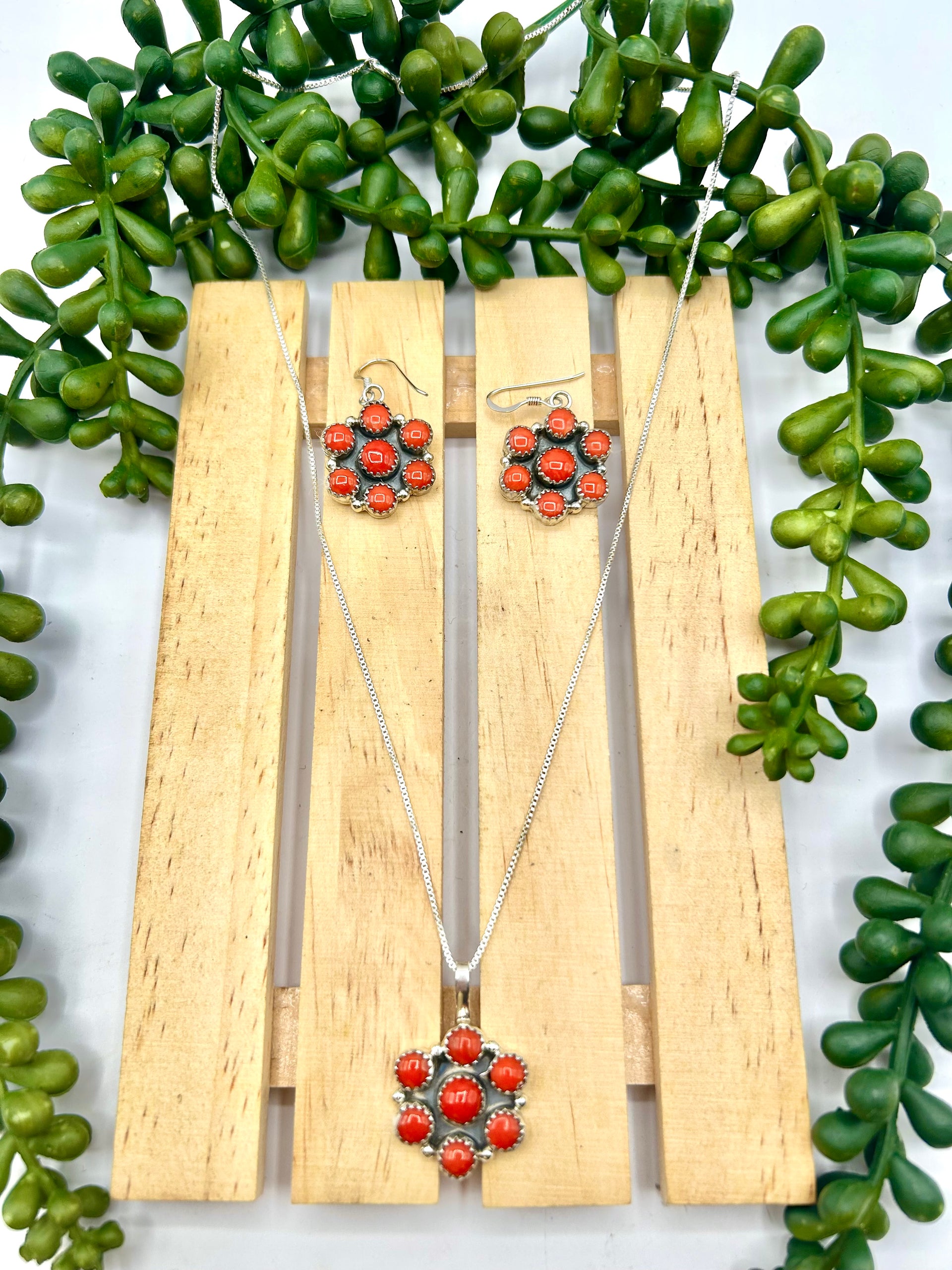 Annie Spencer Red Coral & Sterling Silver Necklace Set