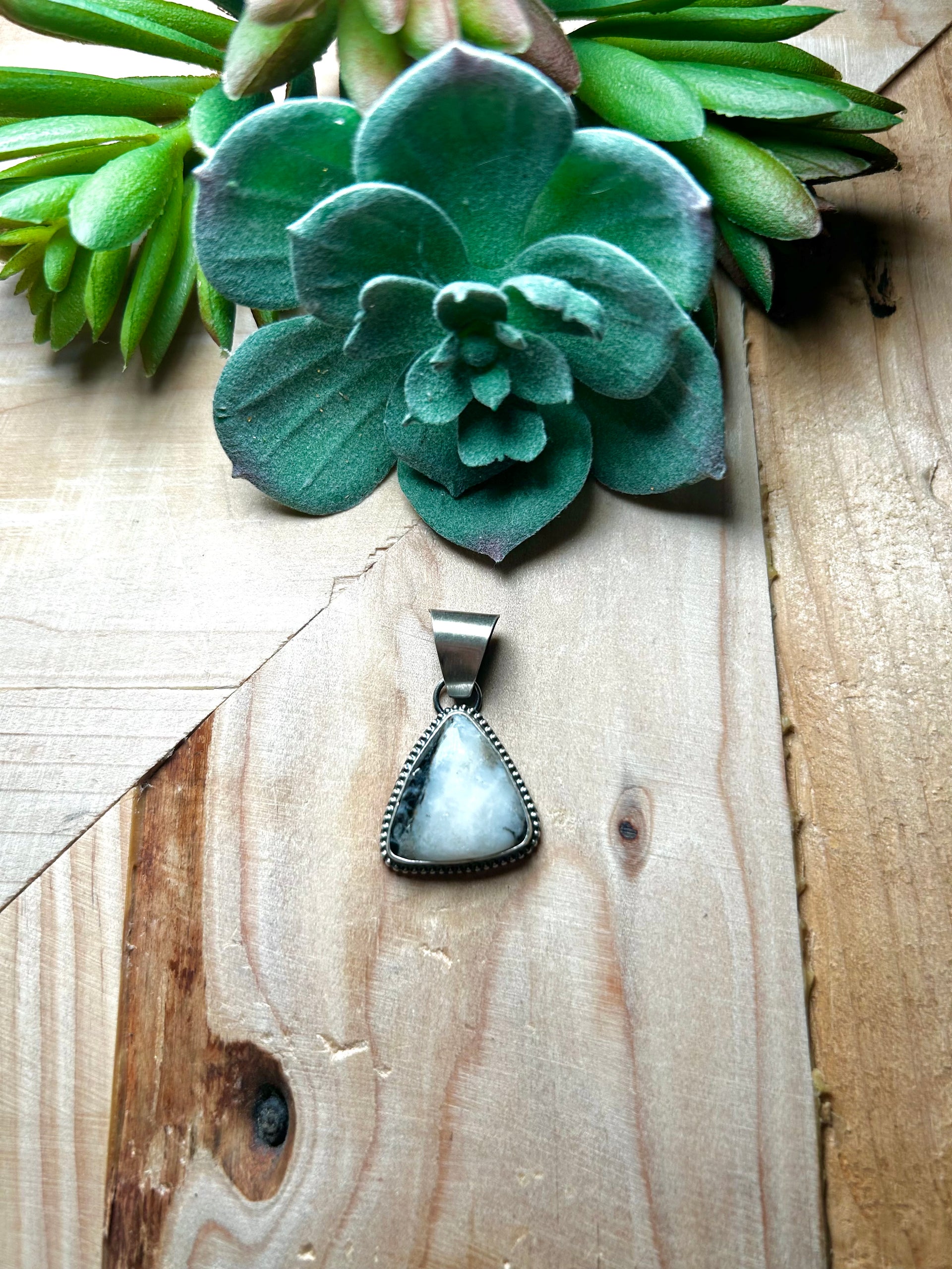 Navajo Made White Buffalo & Sterling Silver Pendant
