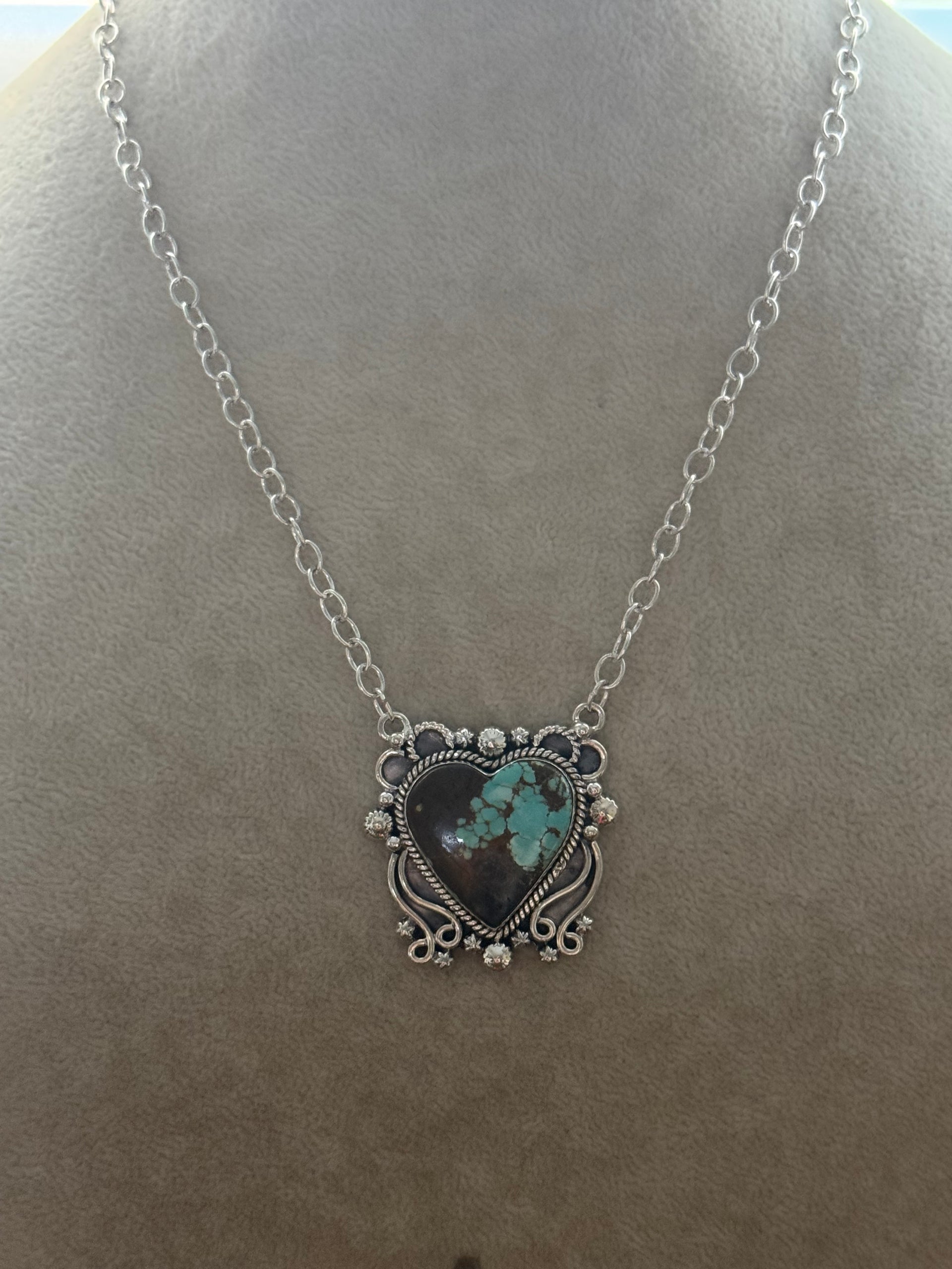 Southwest Made #8 Turquoise & Sterling Silver Heart Necklace