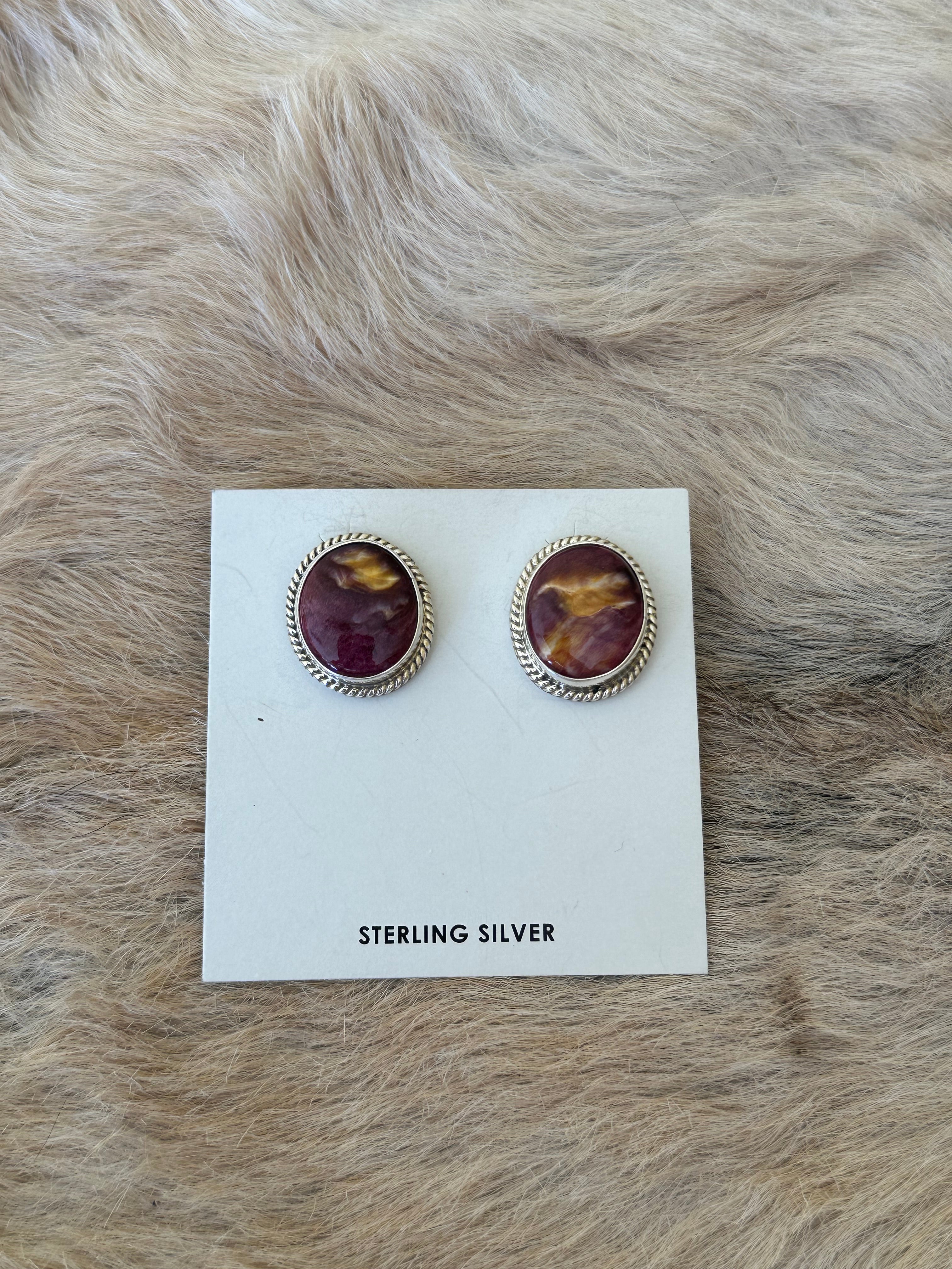 Navajo Made Purple Spiny Oyster & Sterling Silver Post Earrings