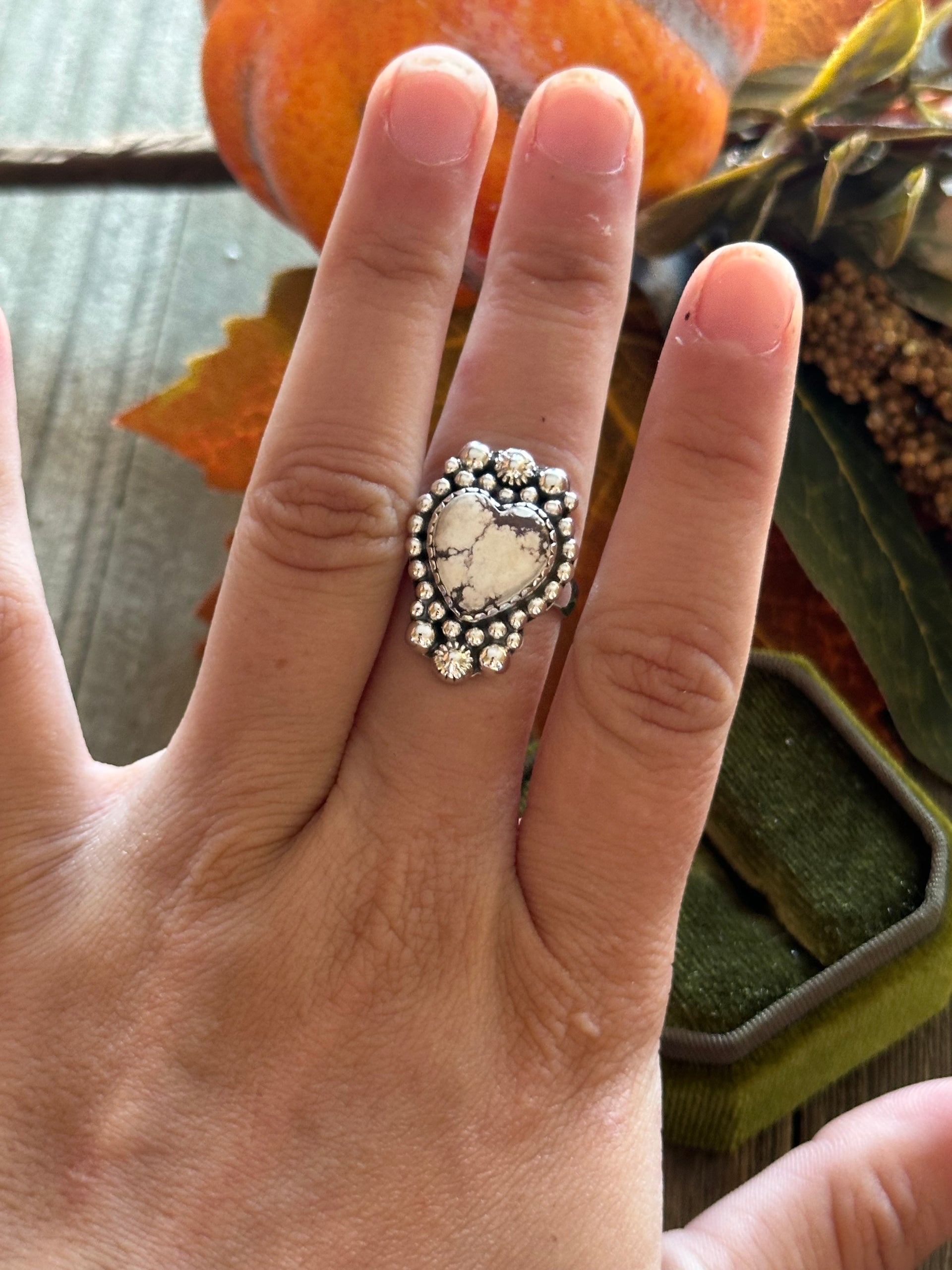 Southwest Handmade Wild Horse & Sterling Silver Heart Ring Size 7.5