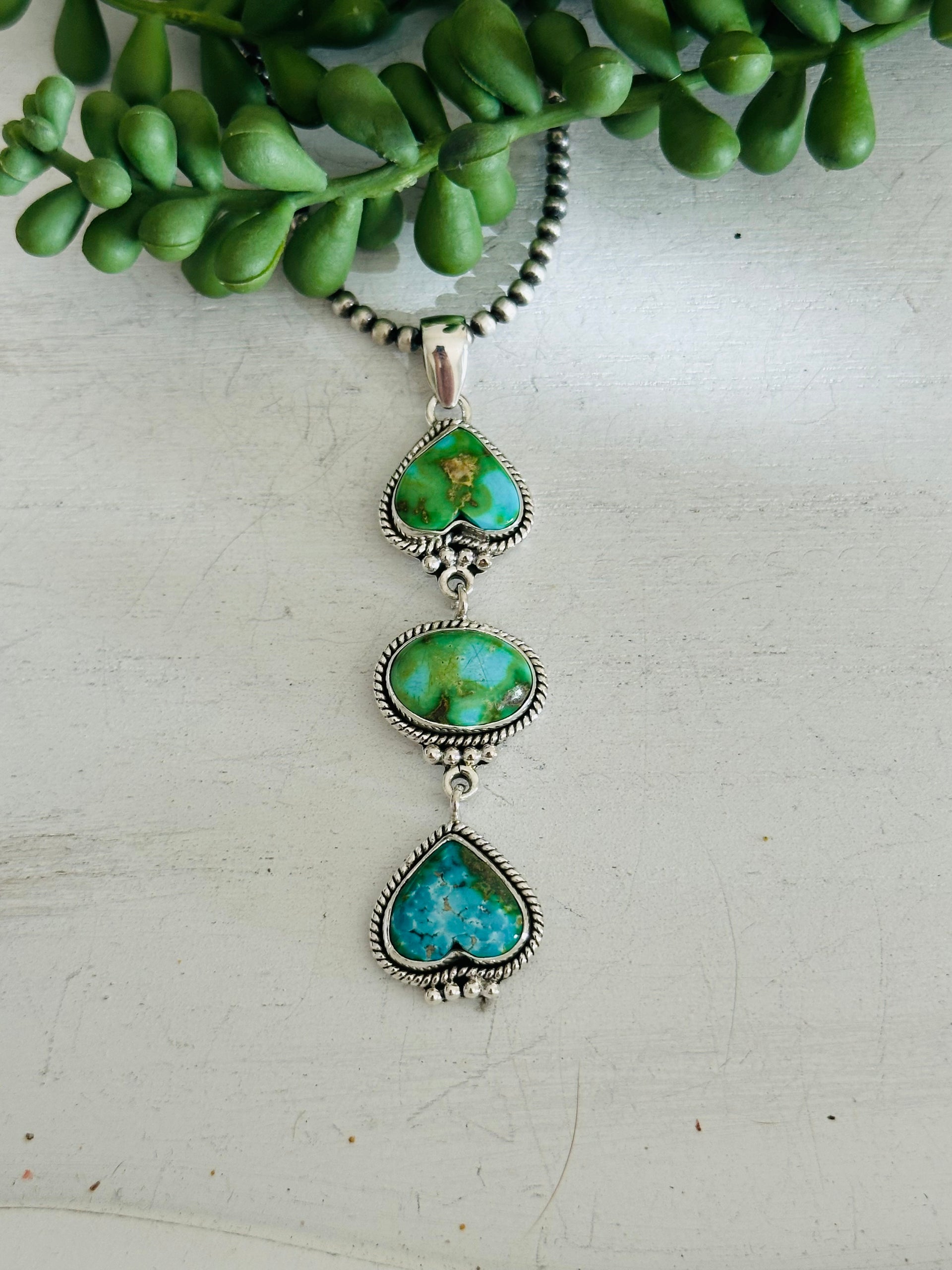 Southwest Handmade Sonoran Gold Turquoise & Sterling Silver Pendant