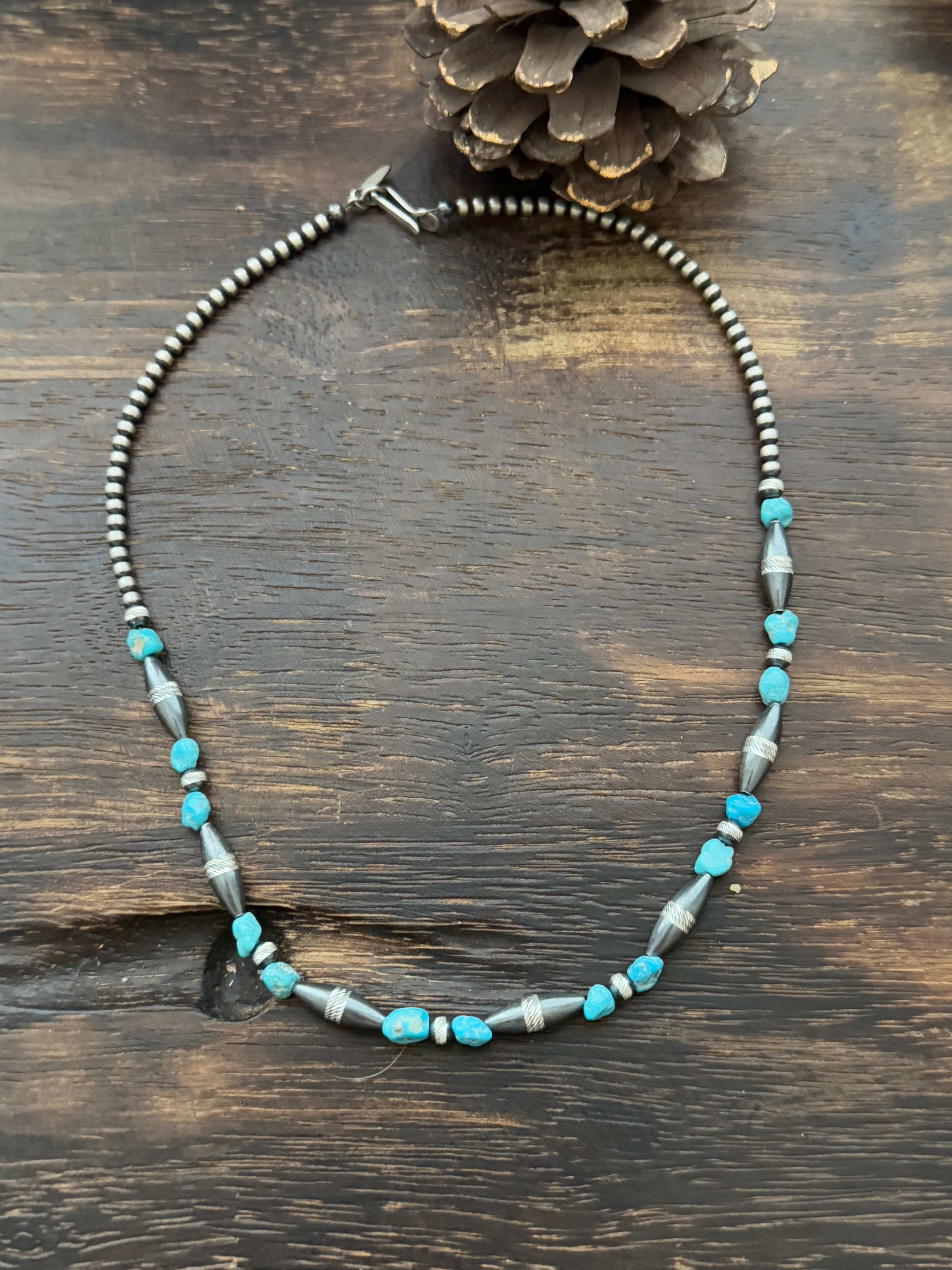 Navajo Strung Kingman Turquoise & Sterling Silver Beaded Necklace