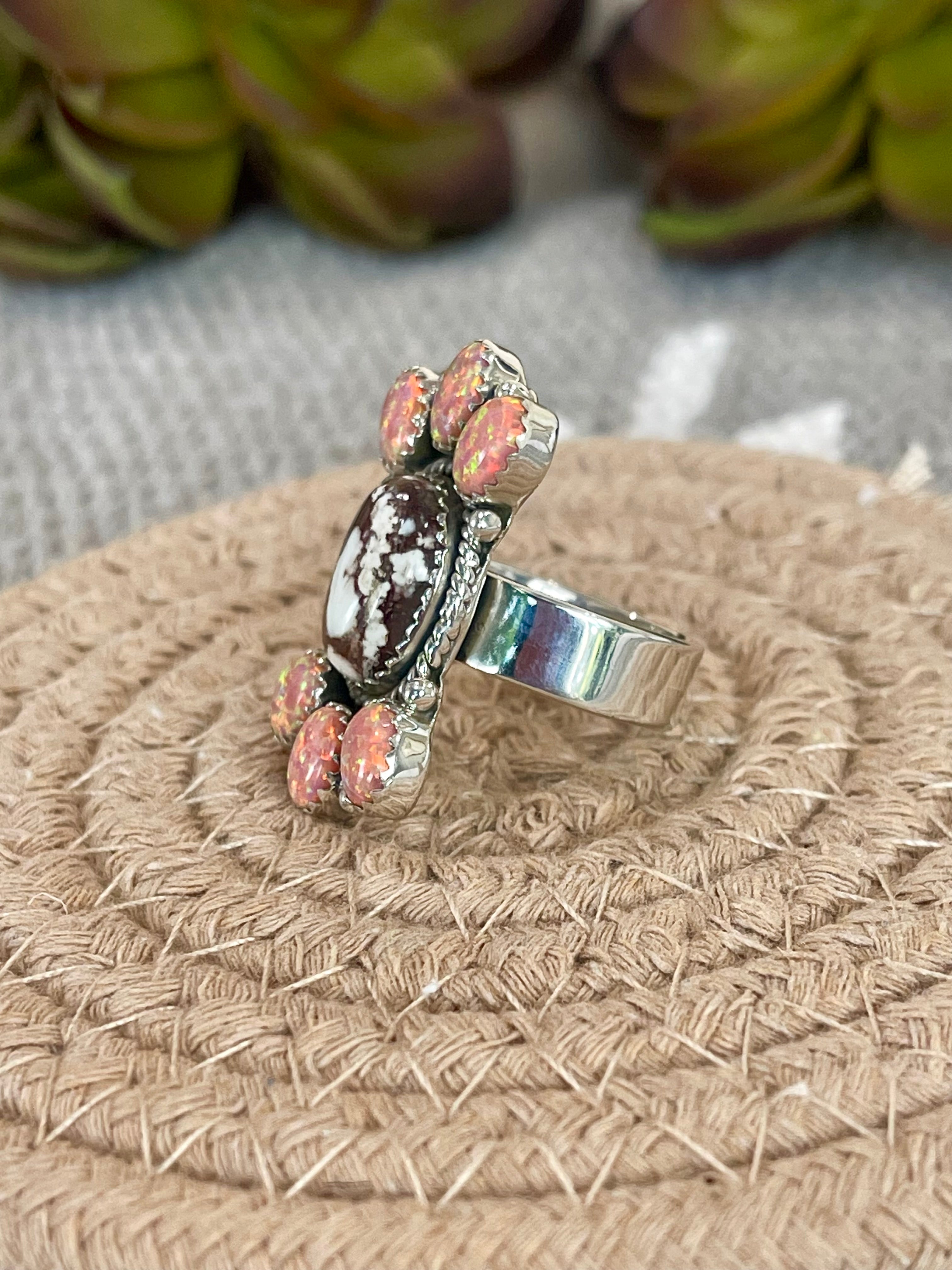 Southwest Handmade Multi Stone & Sterling Silver Adjustable Cluster Ring