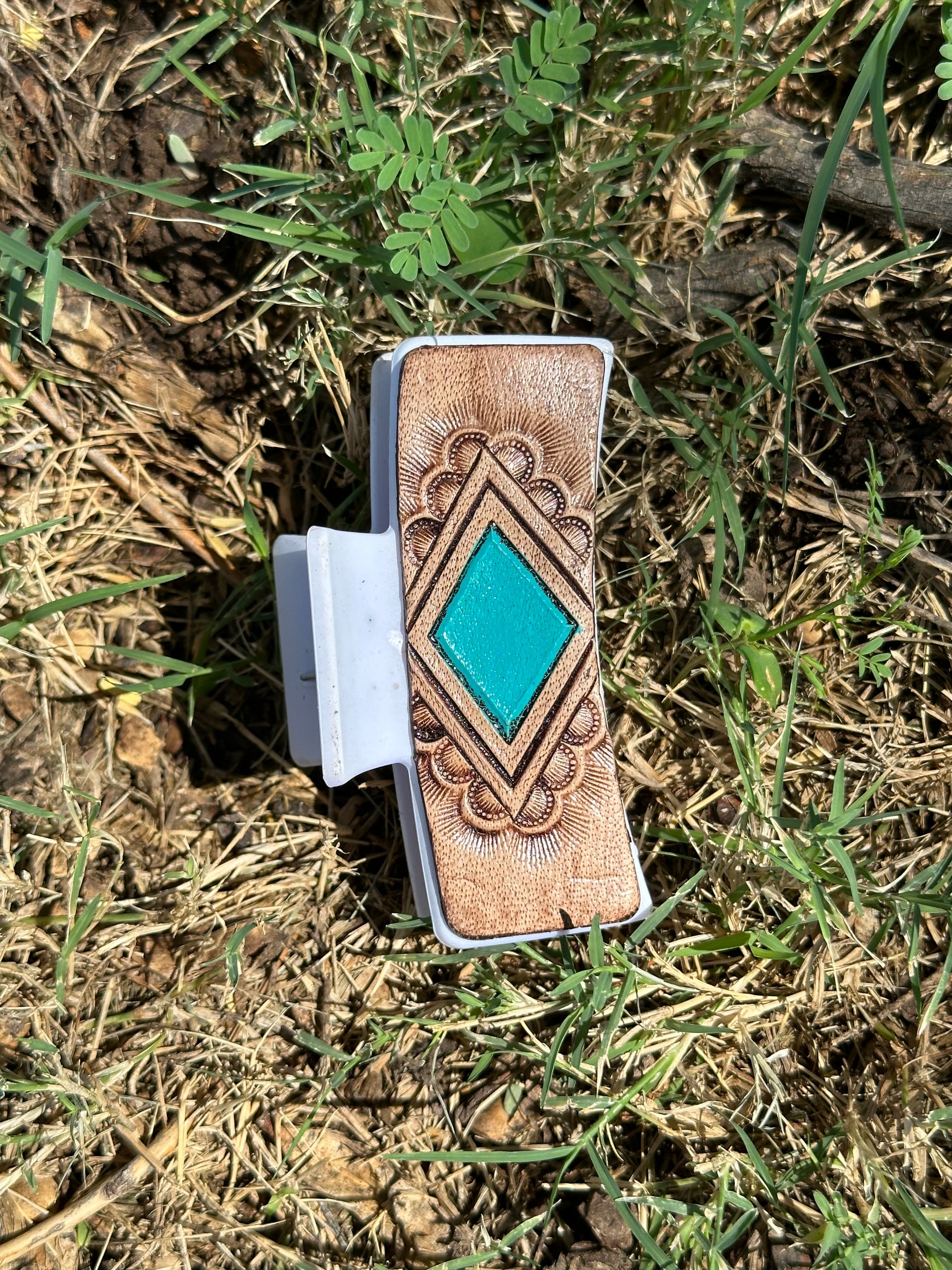 Genuine Tooled Leather Hair Clip