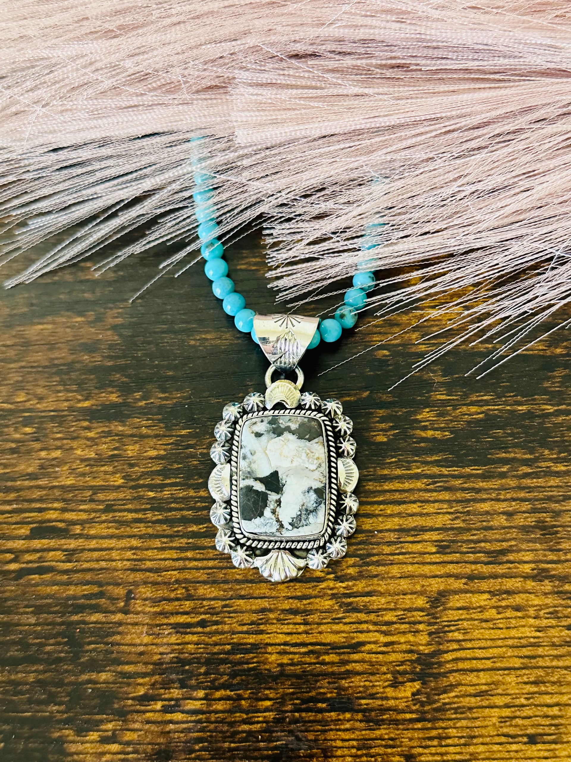Southwest Handmade White Buffalo & Sterling Silver Pendant