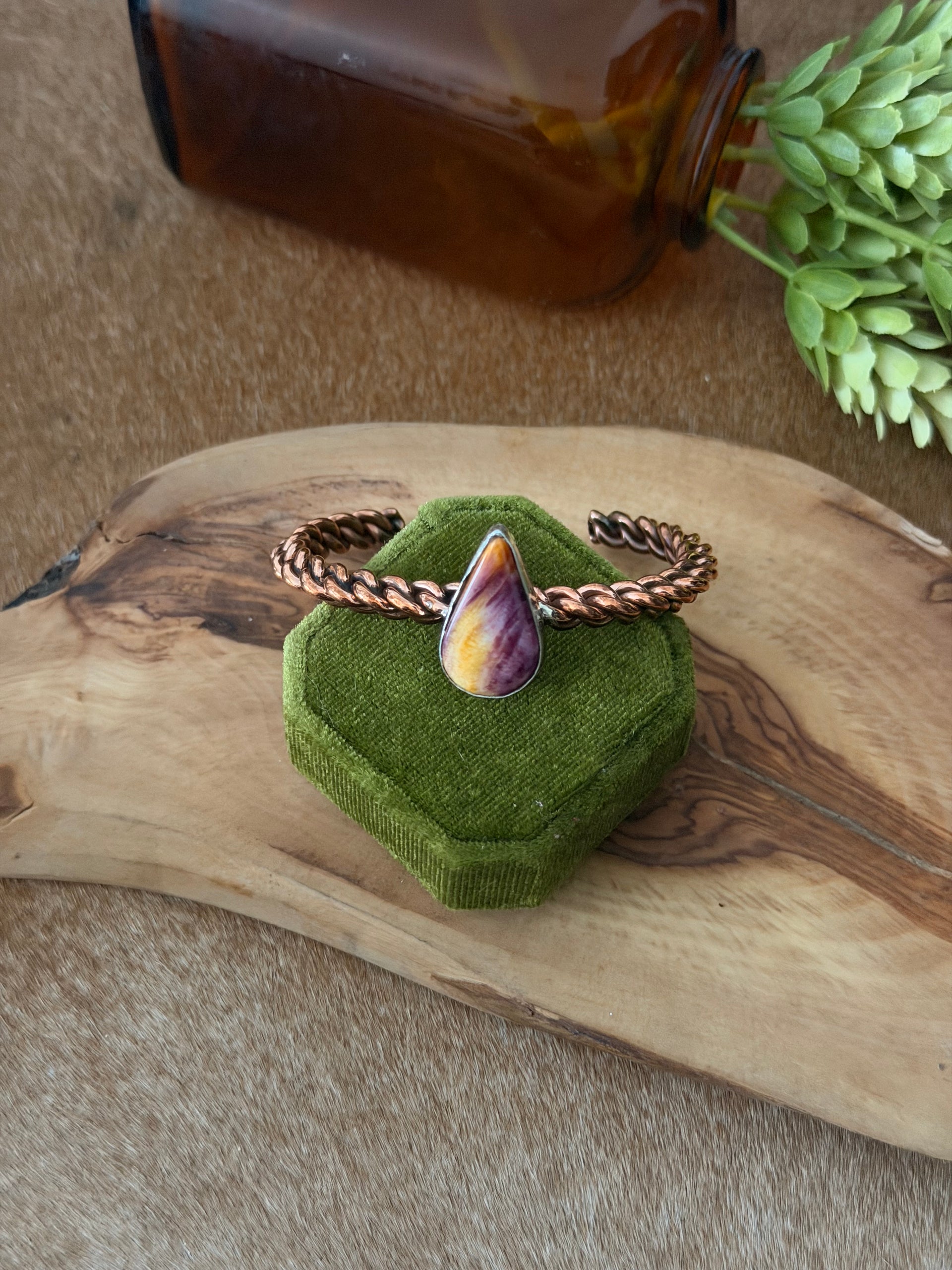 Navajo Made Purple Spiny Oyster & Copper Cuff Bracelet
