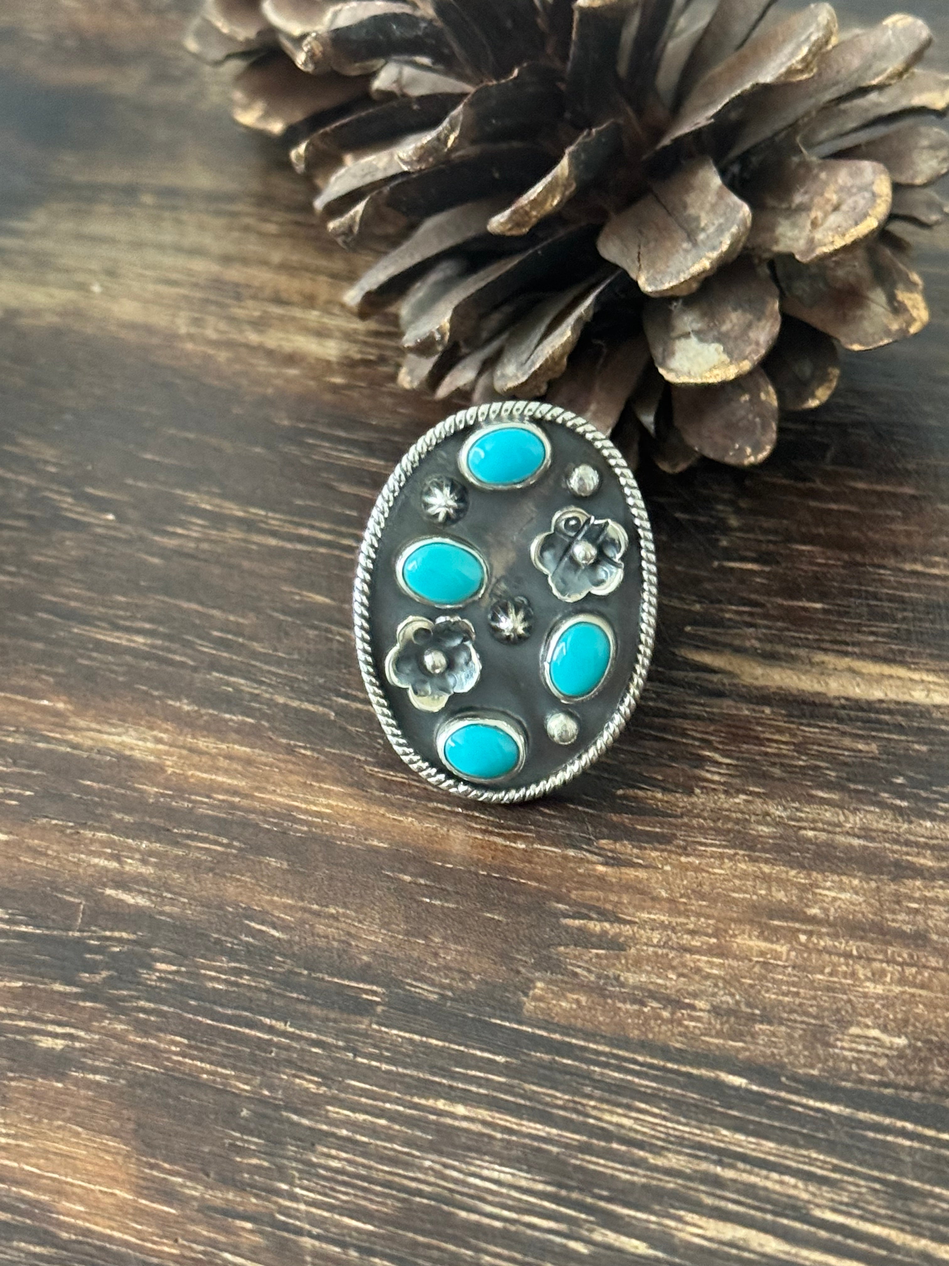 Southwest Handmade Kingman Turquoise & Sterling Silver Adjustable Ring