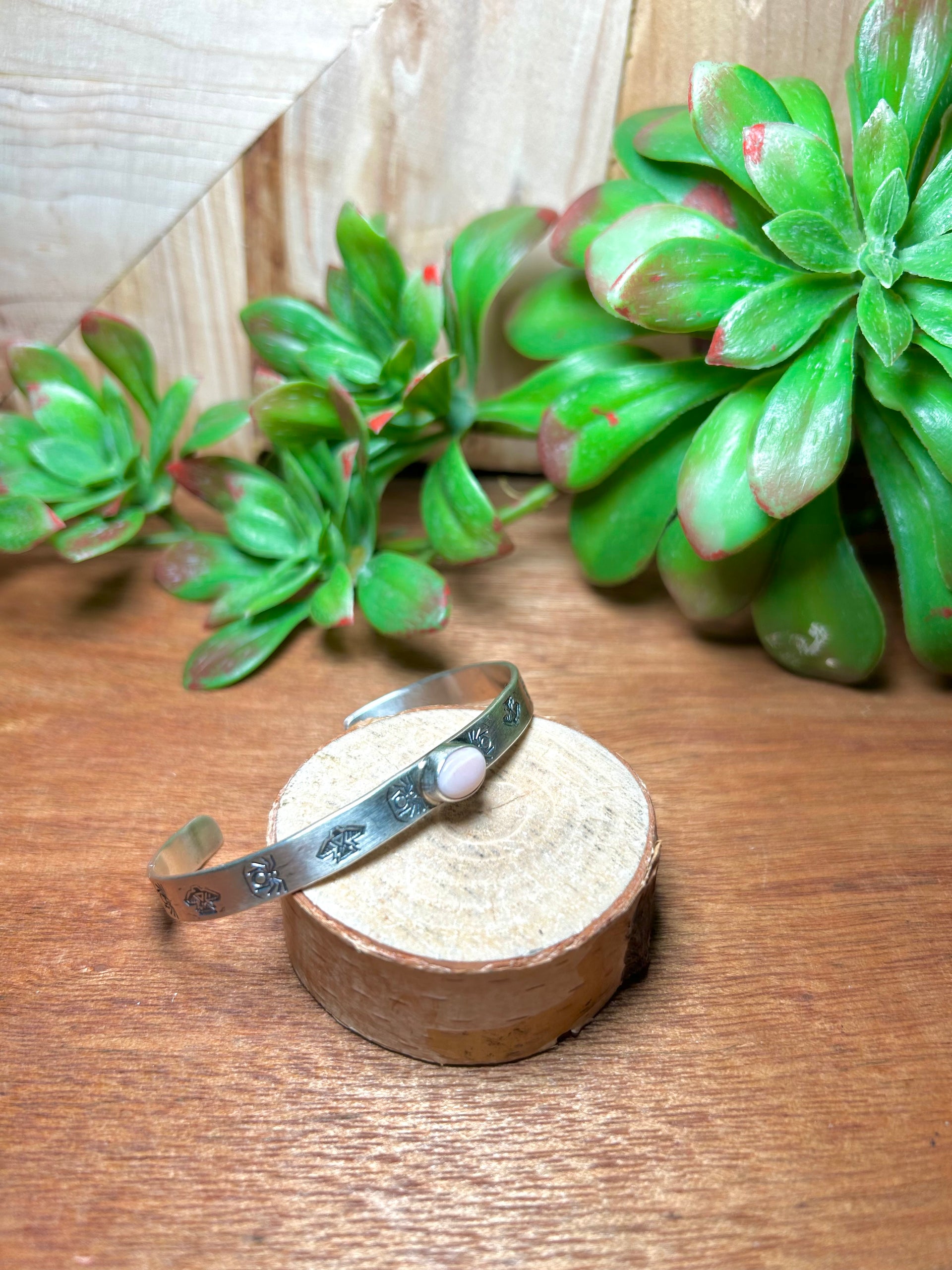 Navajo Made Pink Conch & Sterling Silver Cuff Bracelet
