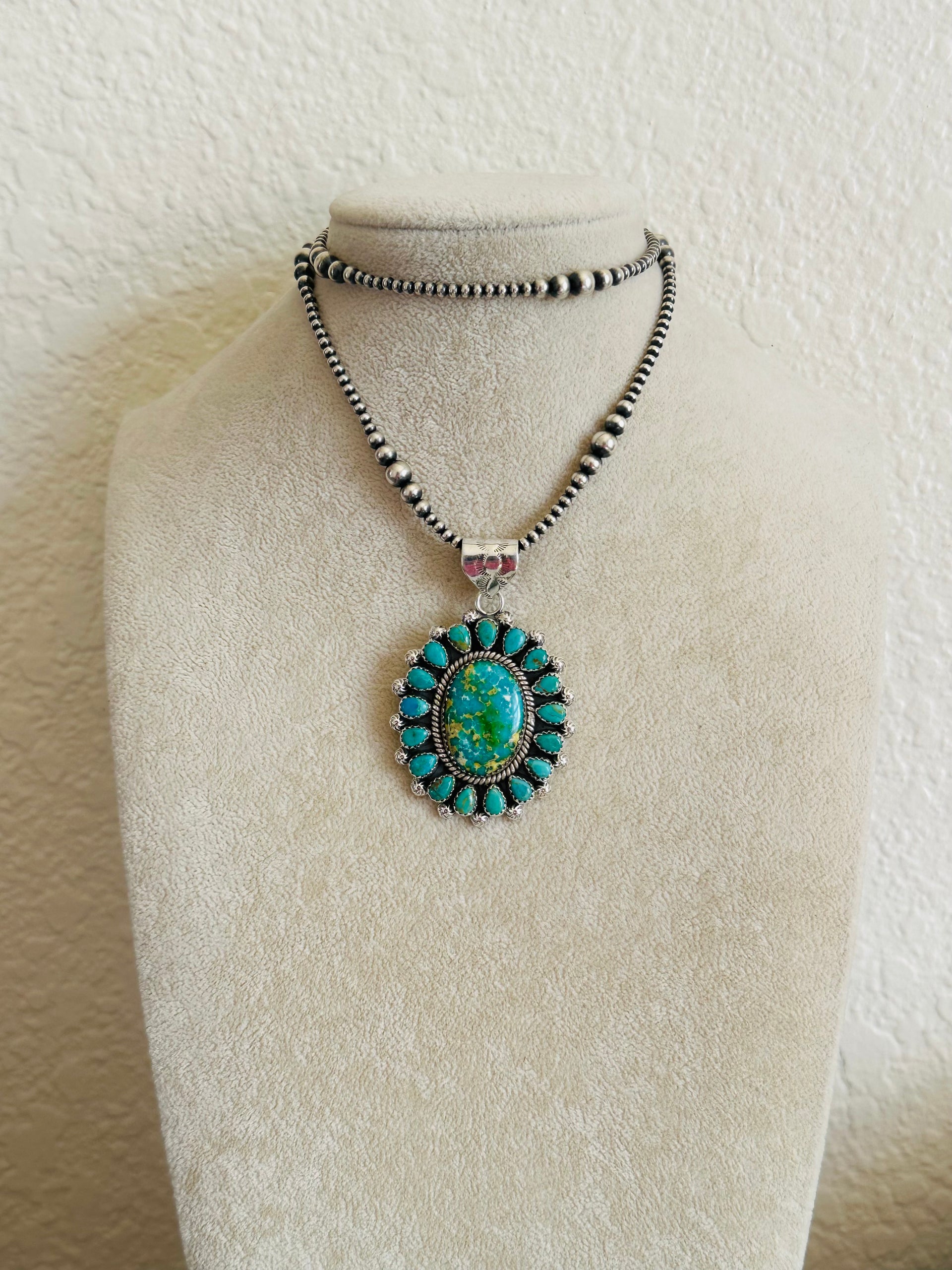 Southwest Handmade Multi Turquoise & Sterling Silver Cluster Pendant