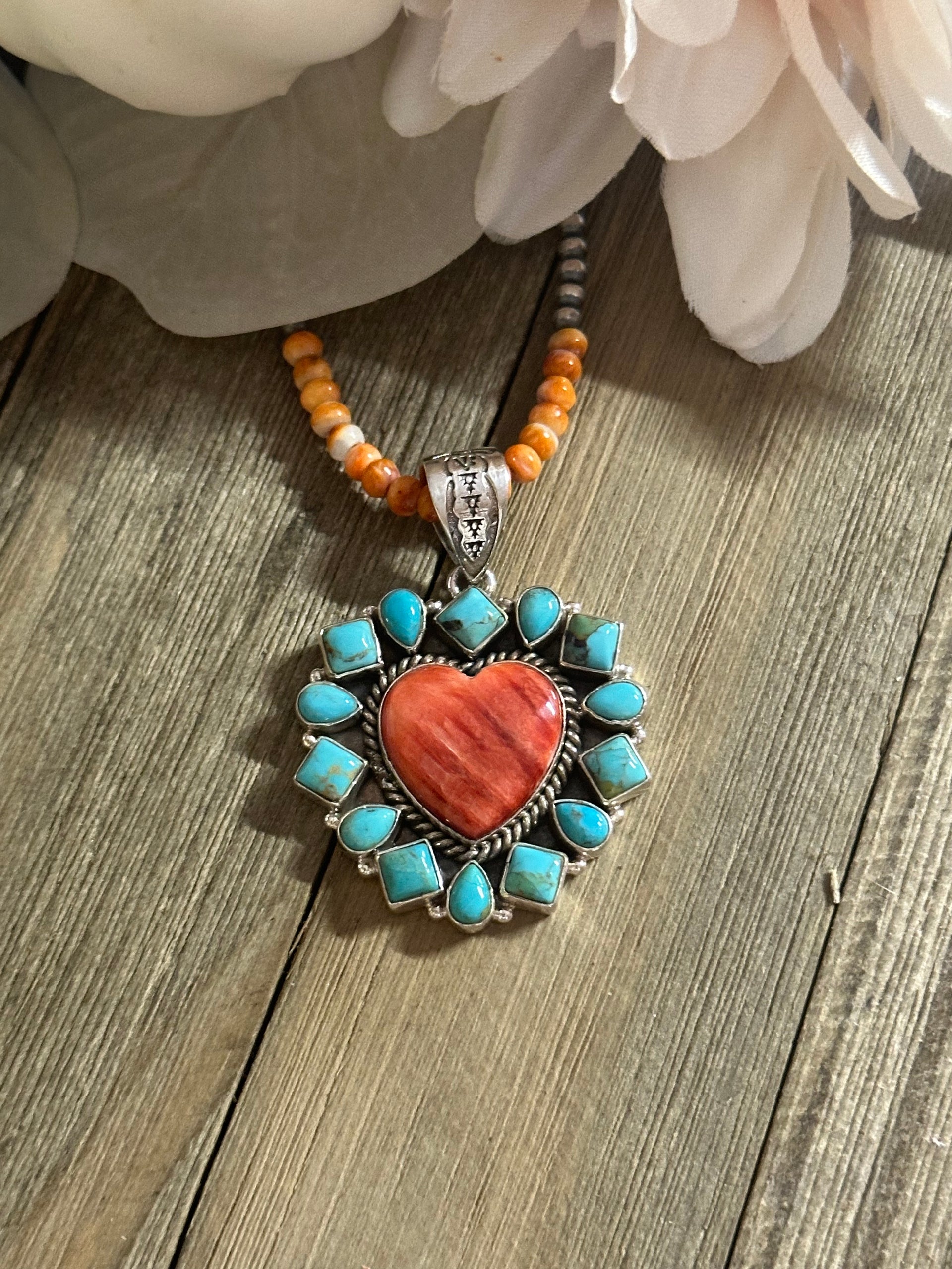 Southwest Handmade Multi Stone & Sterling Silver Heart Pendant