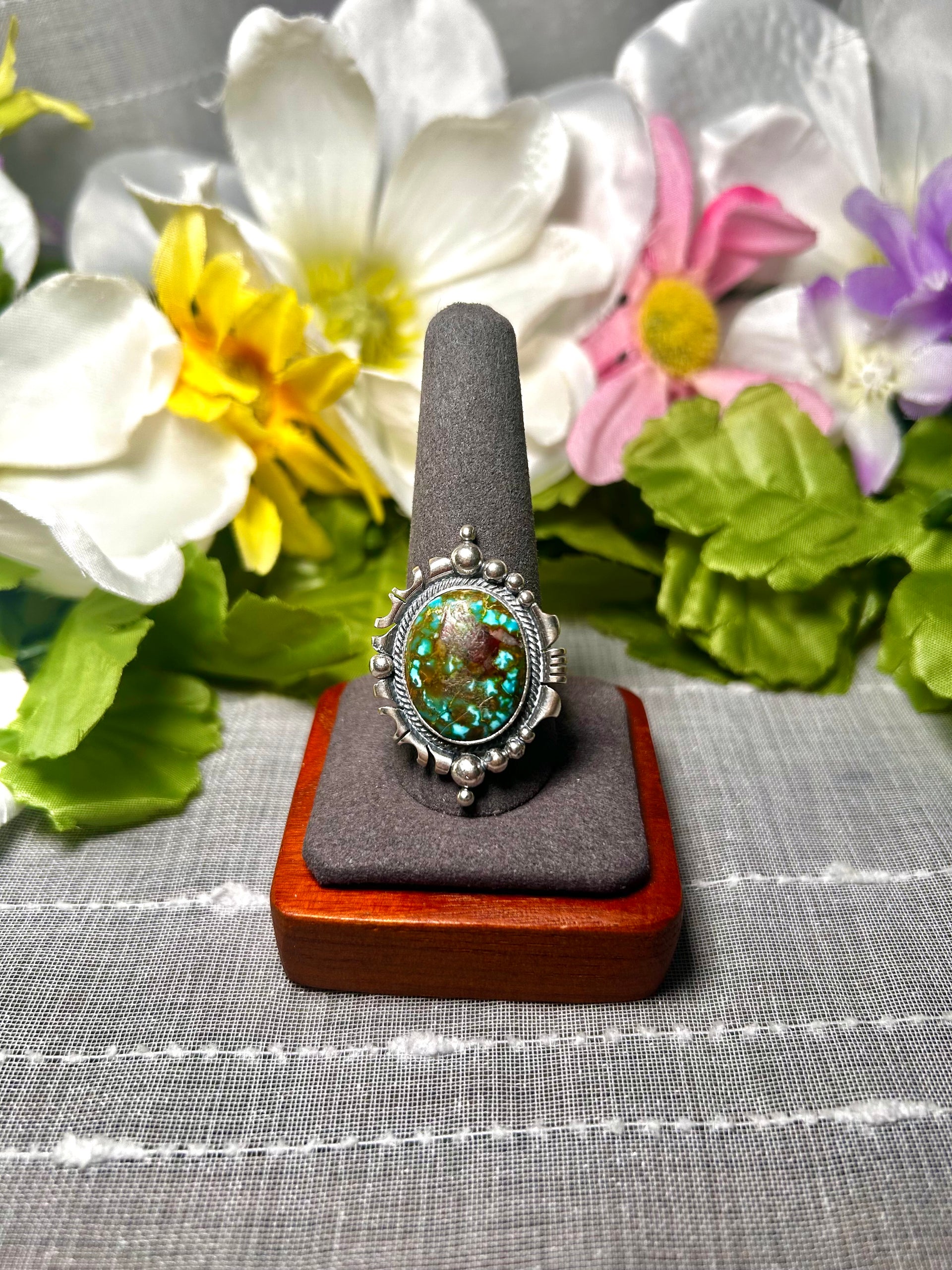 Daniel Benally Kingman Turquoise & Sterling Silver Ring Size 10.5
