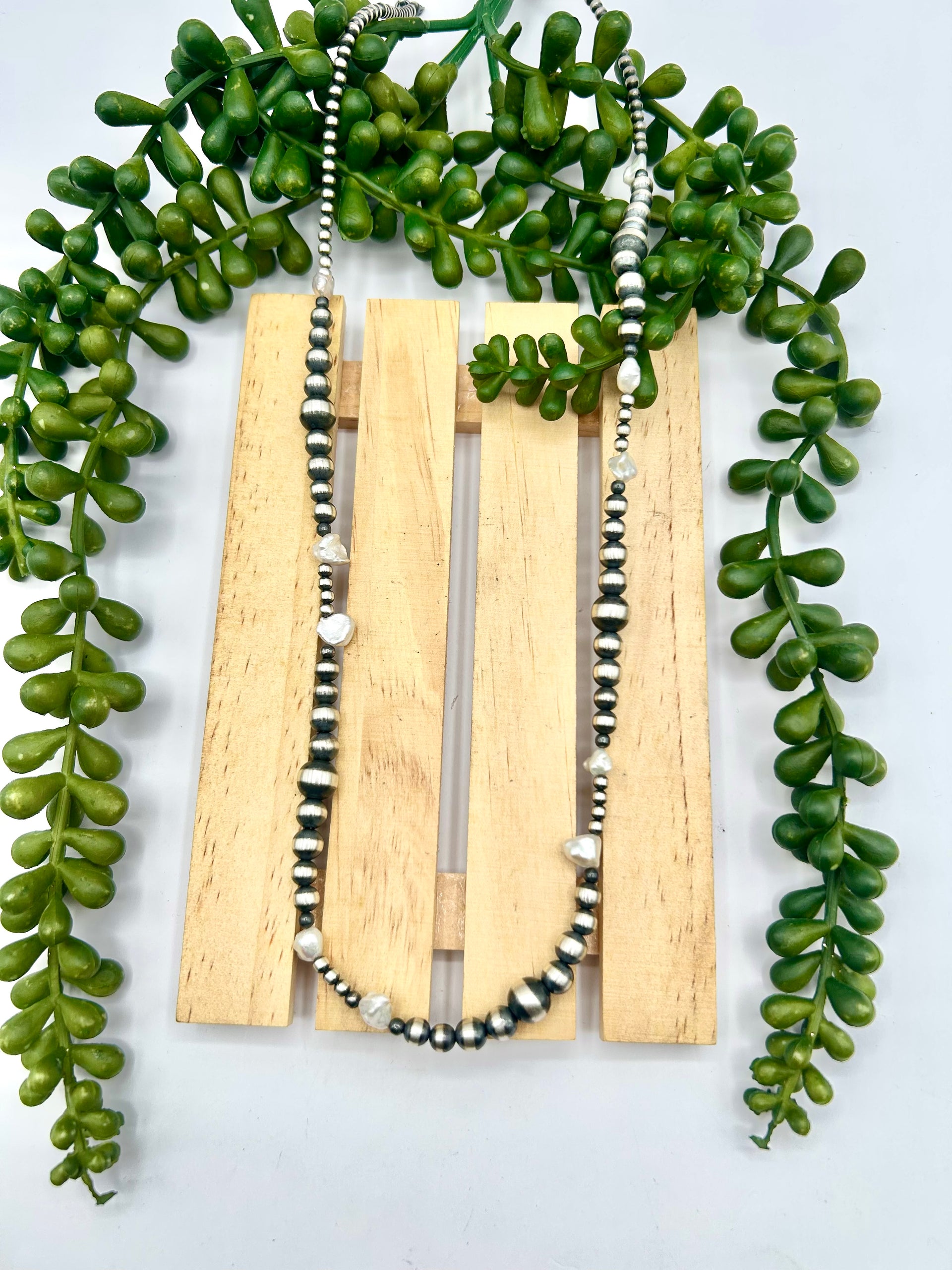Navajo Made Strung Fresh Water Pearl & Sterling Silver Necklace
