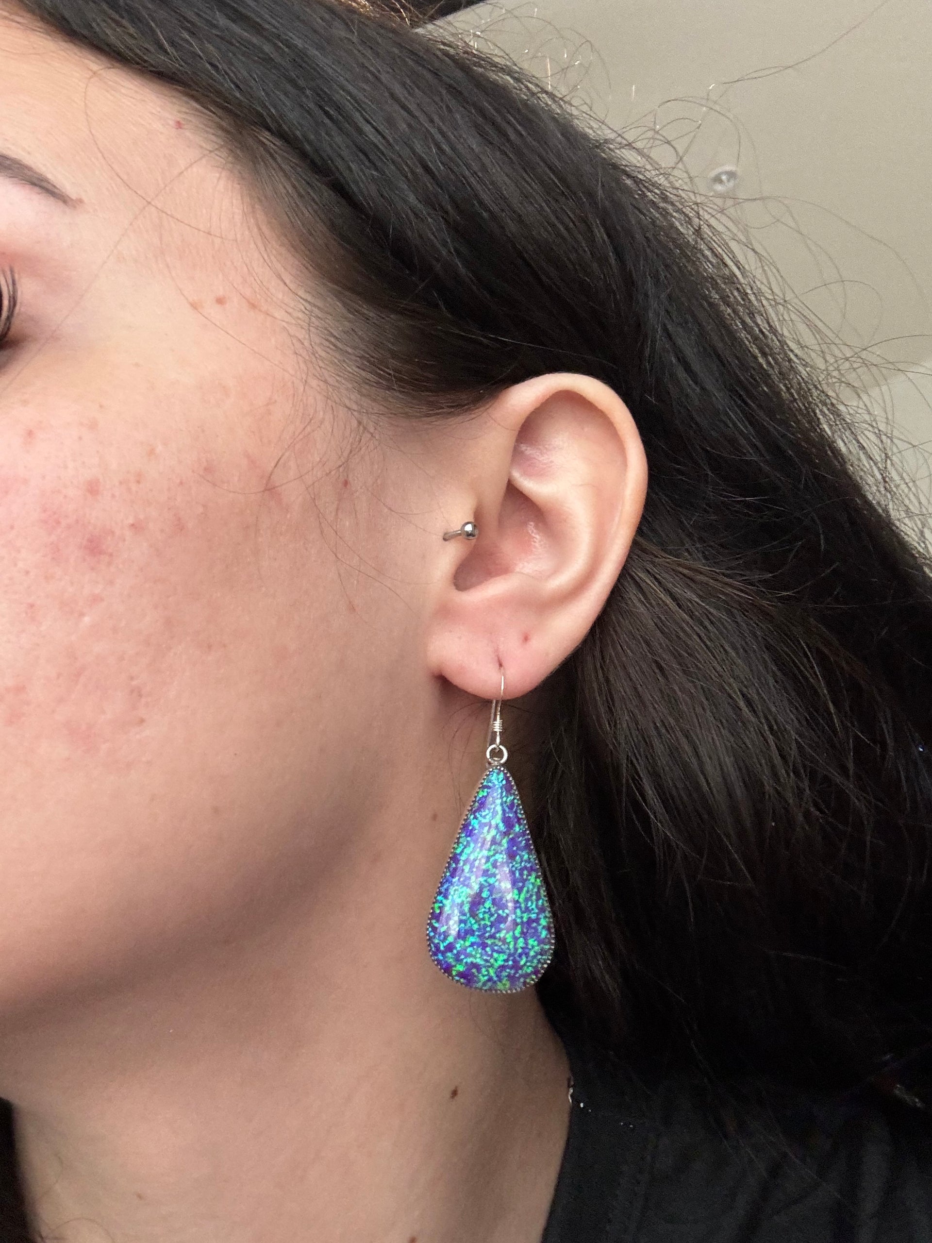 Navajo Made Opal (Man Made) & Sterling Silver Dangle Earrings