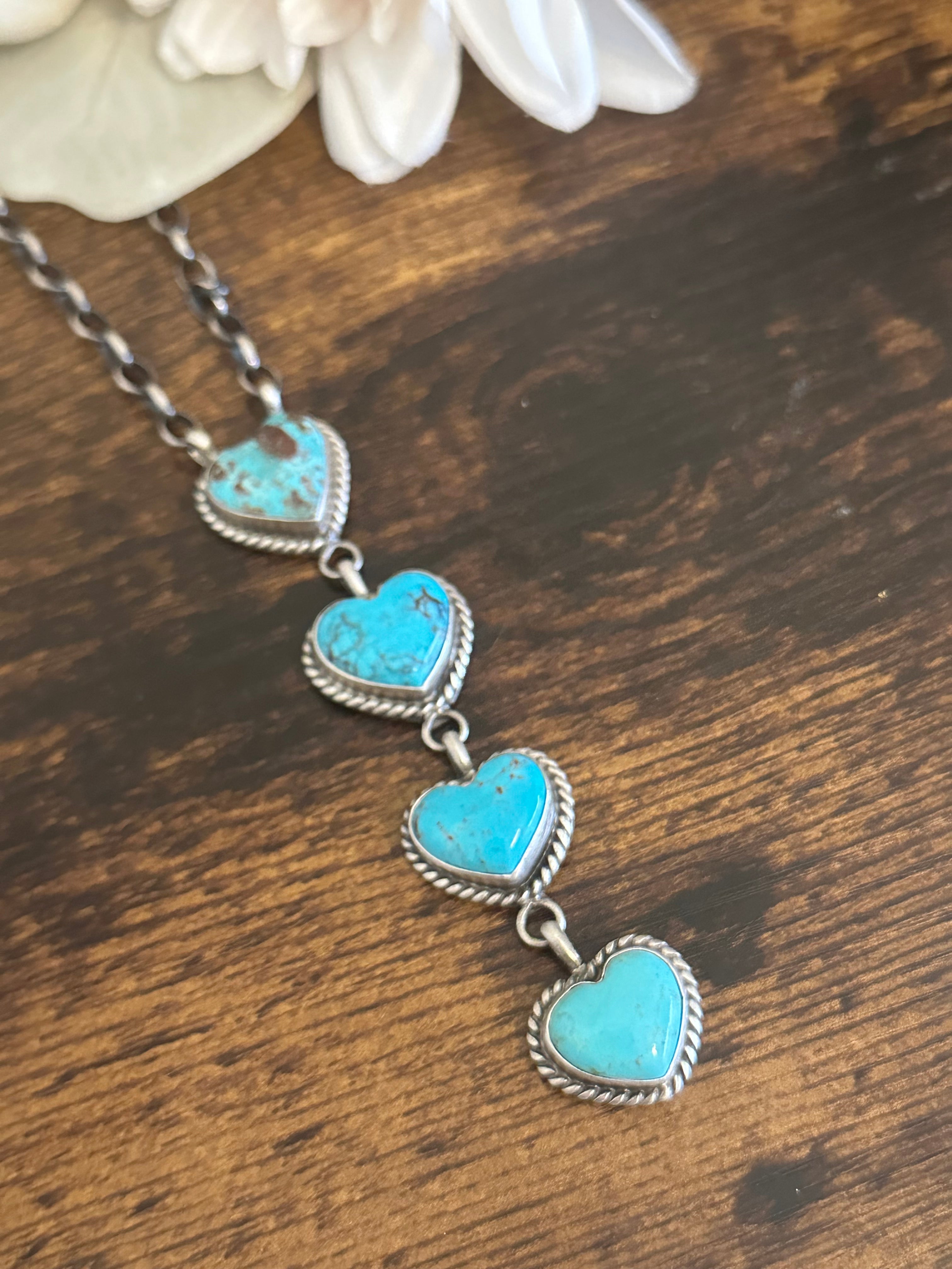 Elouise Kee Kingman Turquoise & Sterling Silver Heart Lariat Necklace