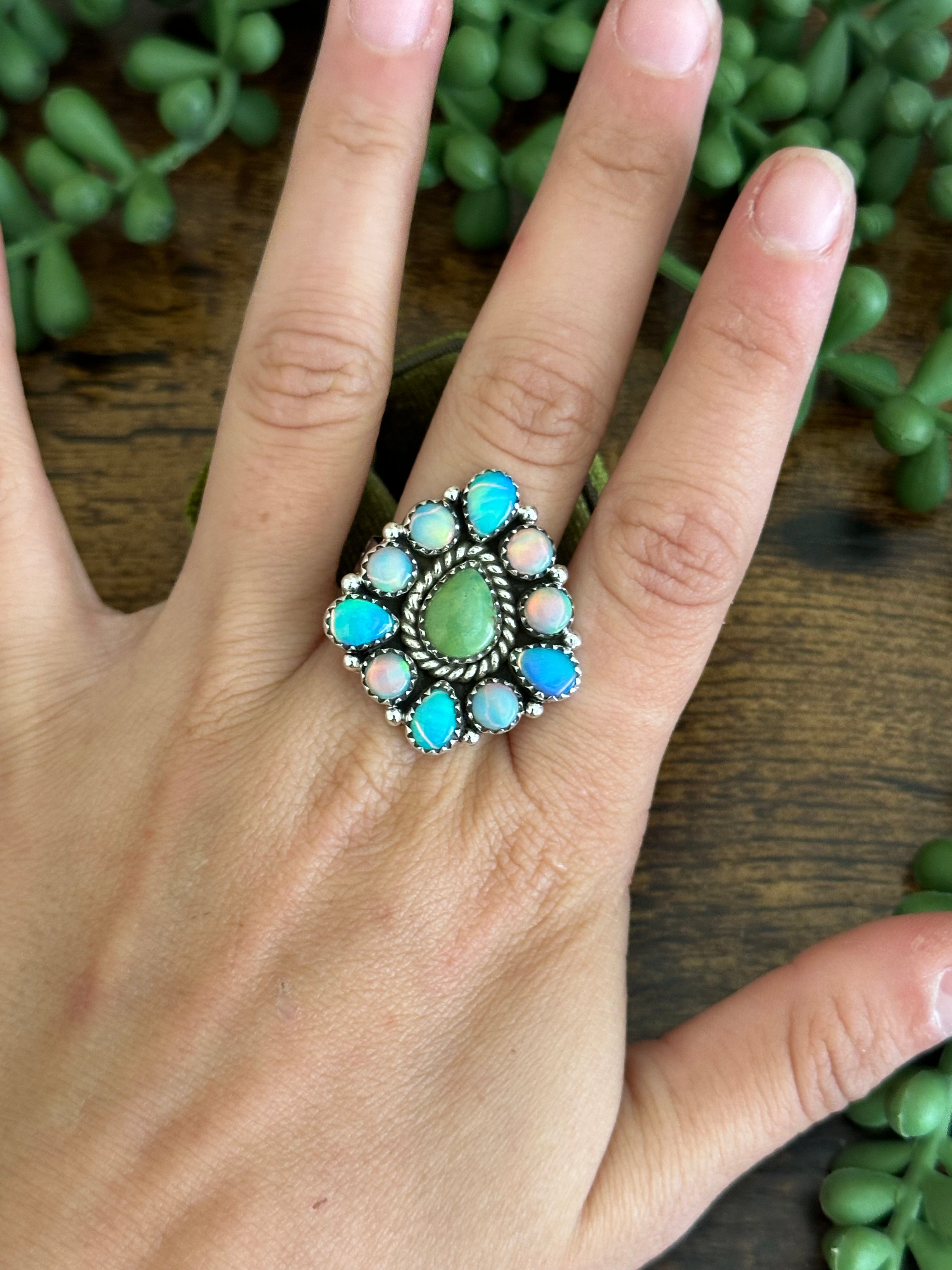 Southwest Handmade Multi Stone & Sterling Silver Adjustable Cluster Ring