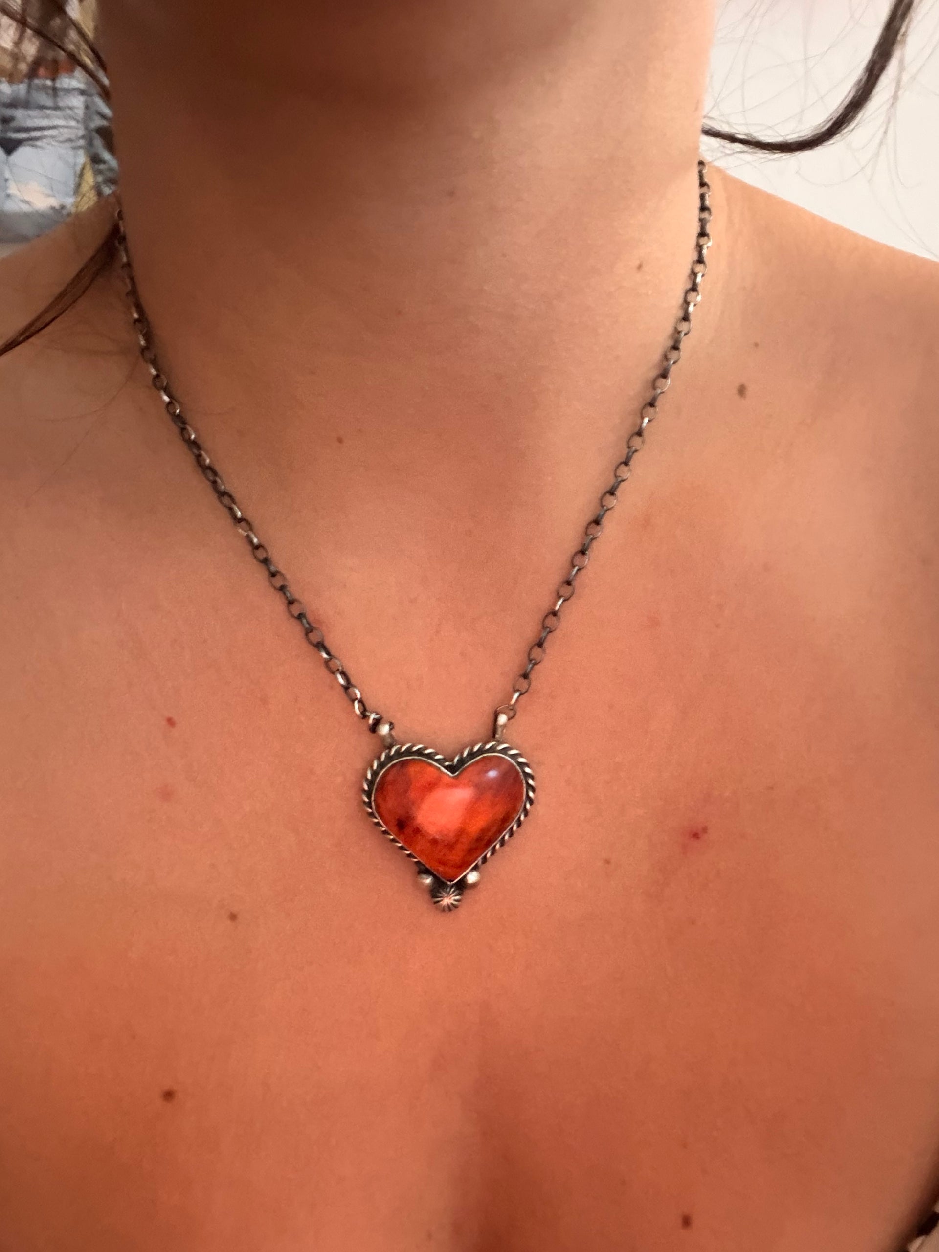 Chassity Belone Spiny Oyster & Sterling Silver Heart Necklace