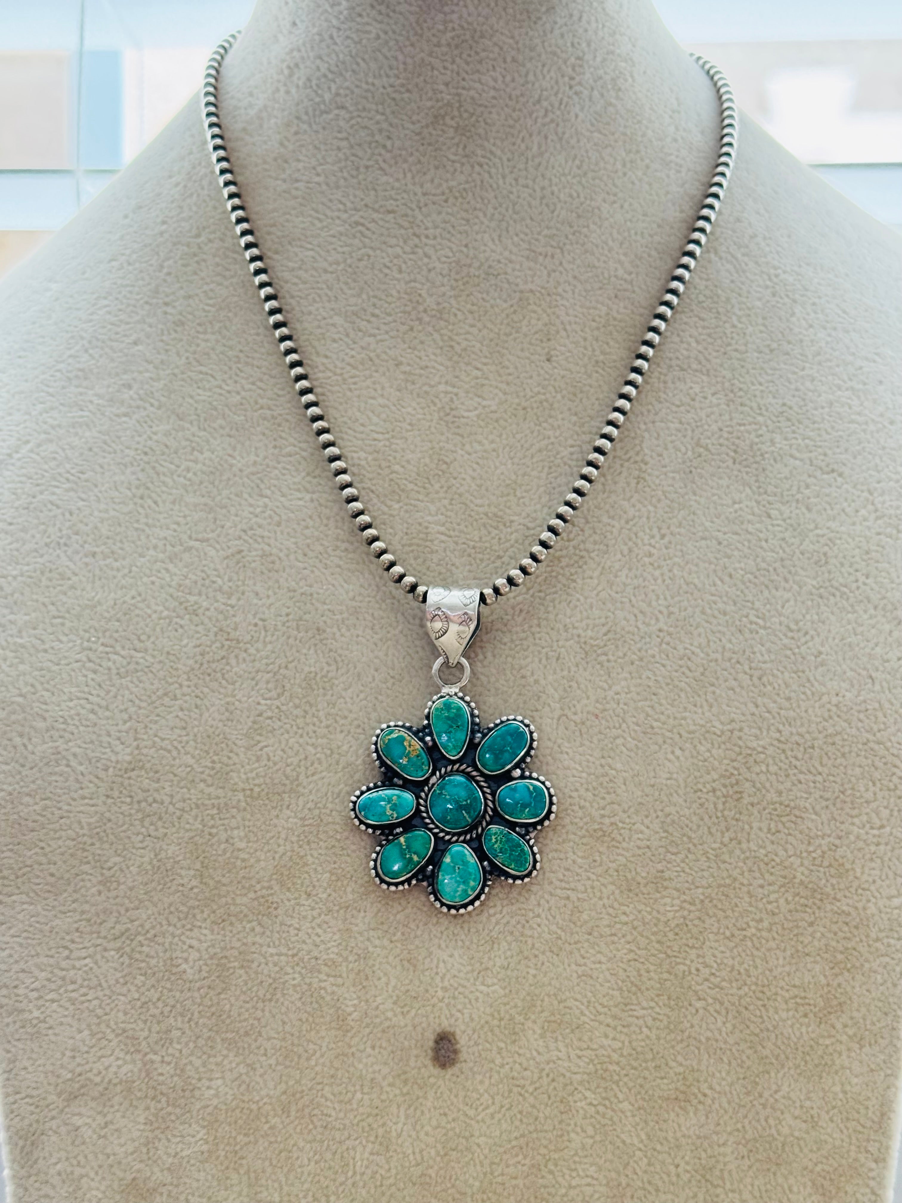 Southwest Handmade Sonoran Mountain Turquoise & Sterling Silver Pendant