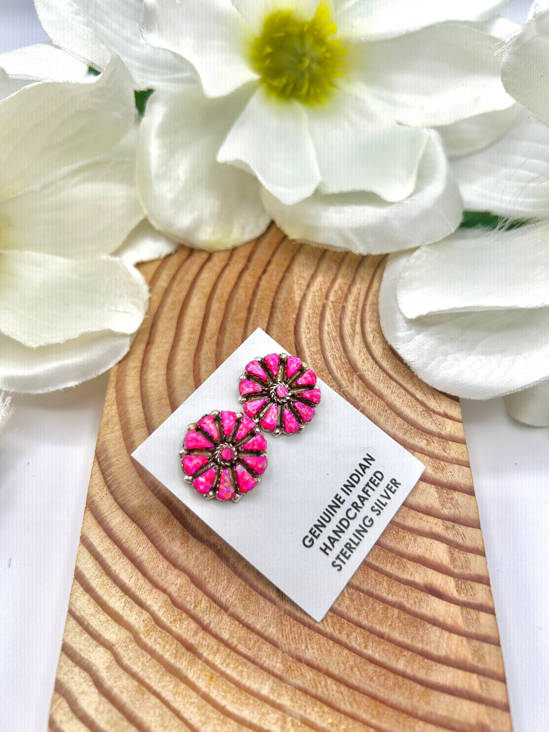 Navajo Made Pink Opal & Sterling Silver Post  Earrings