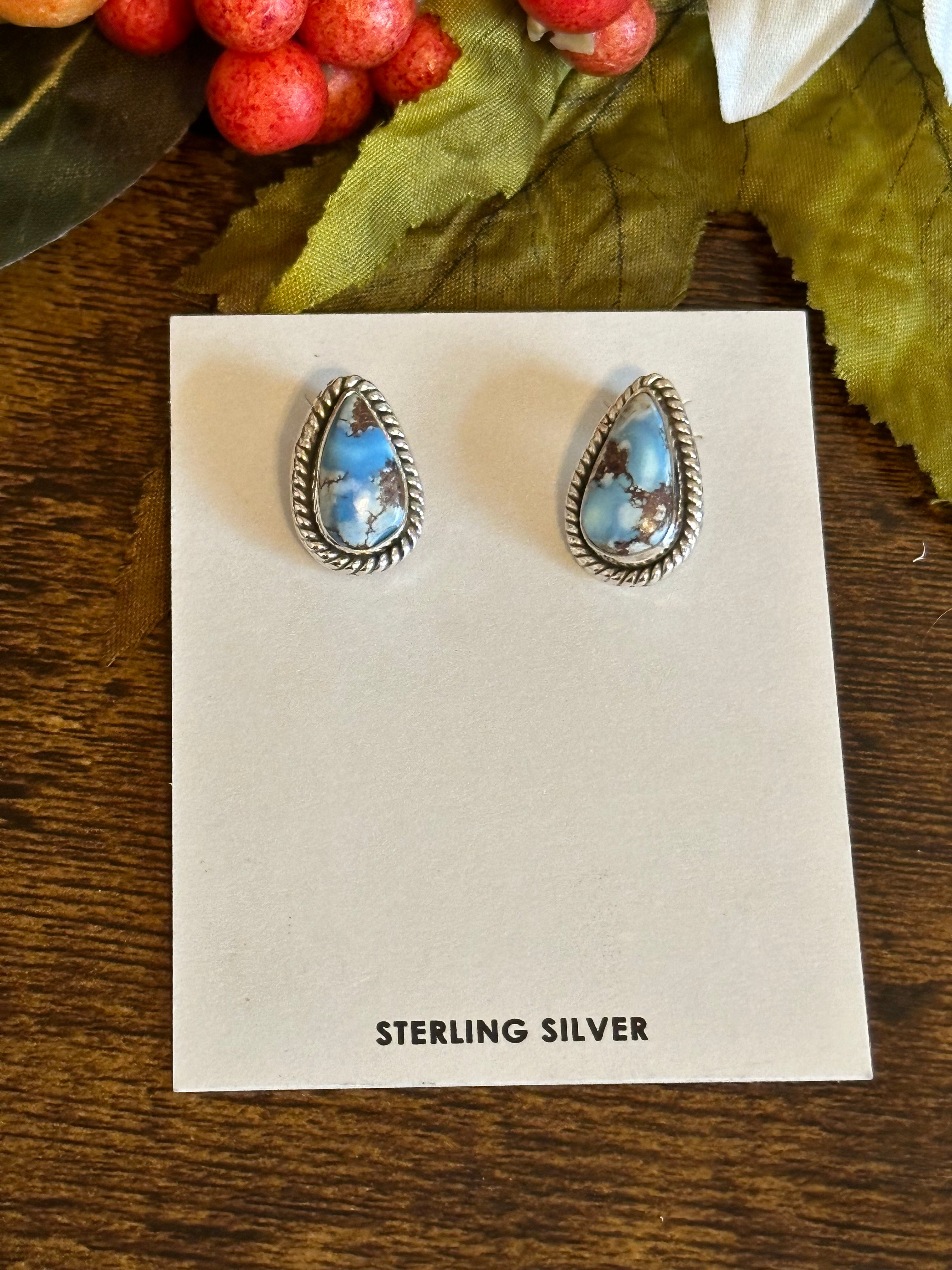 Southwest Handmade Golden Hill Turquoise & Sterling Silver Post Earrings