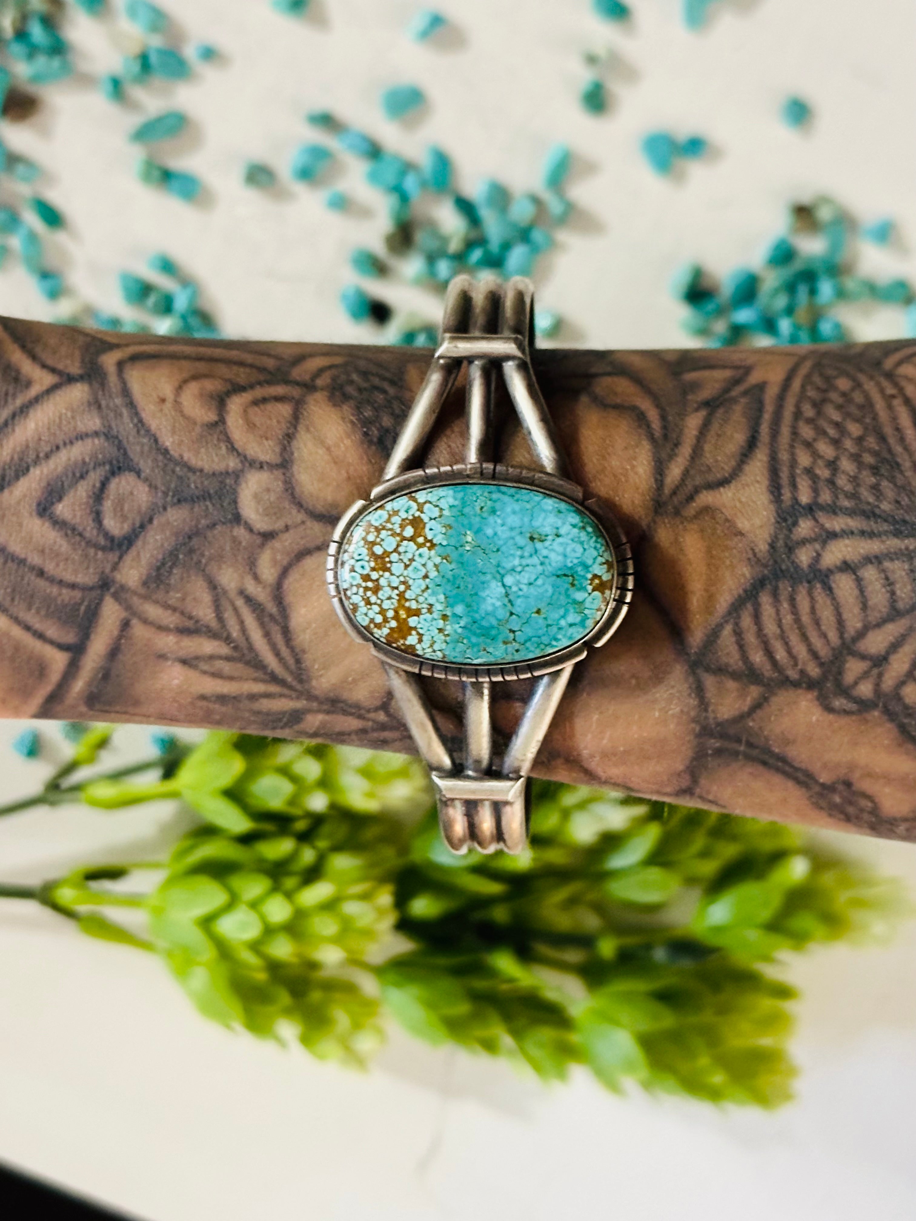 Navajo Made #8 Turquoise & Sterling Silver Cuff Bracelet