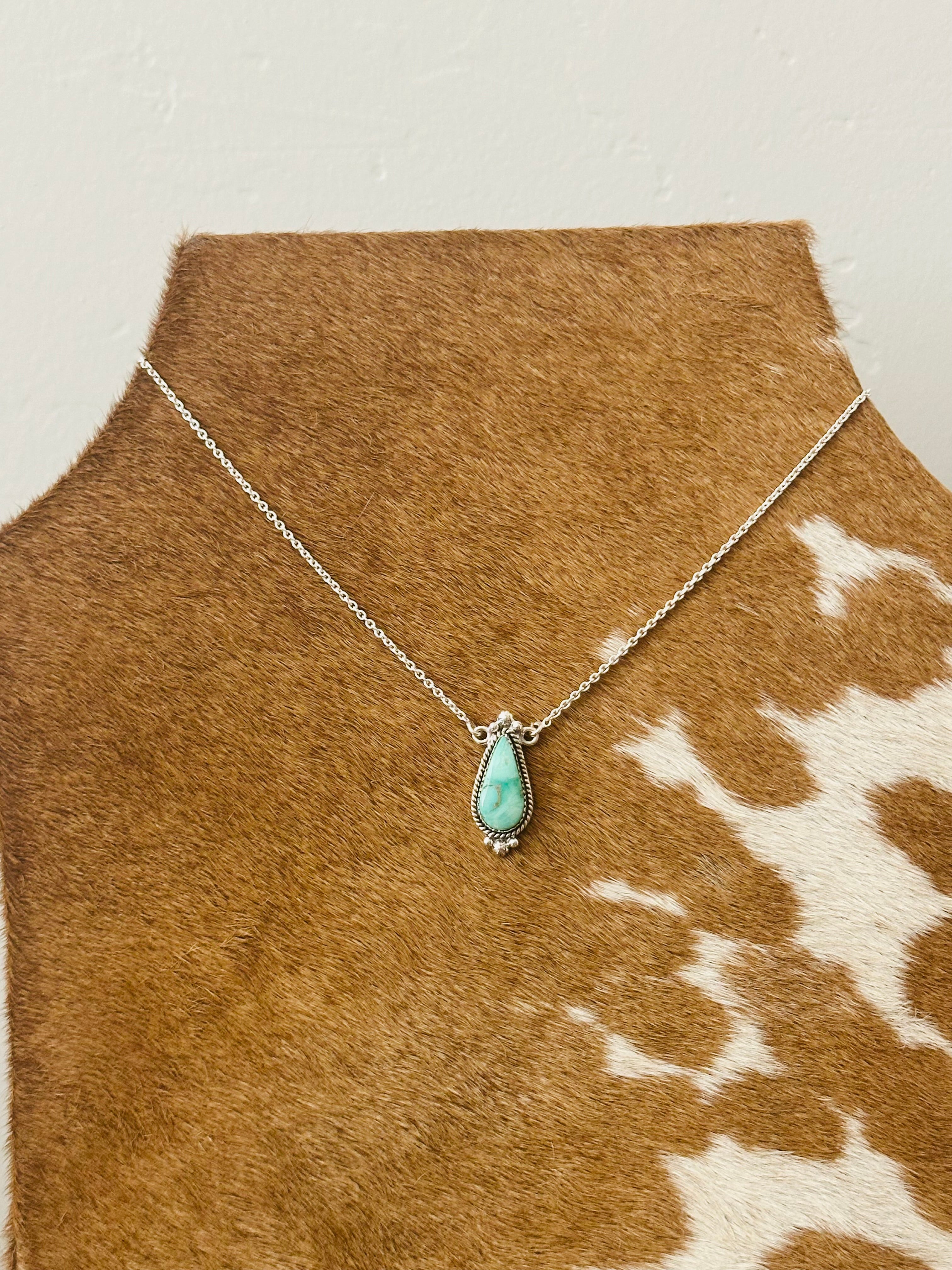 Southwest Handmade Emerald Valley Turquoise & Sterling Silver Necklace