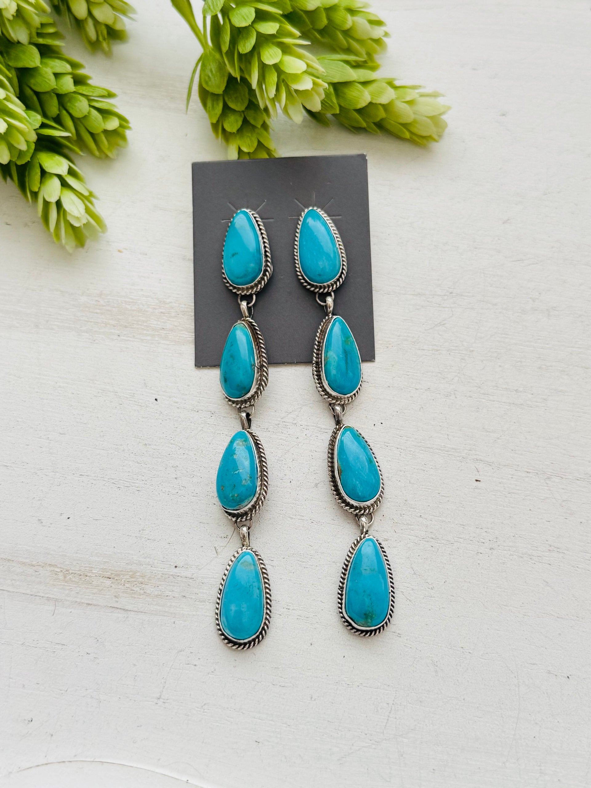 Navajo Made Kingman Turquoise & Sterling Silver Post Earrings