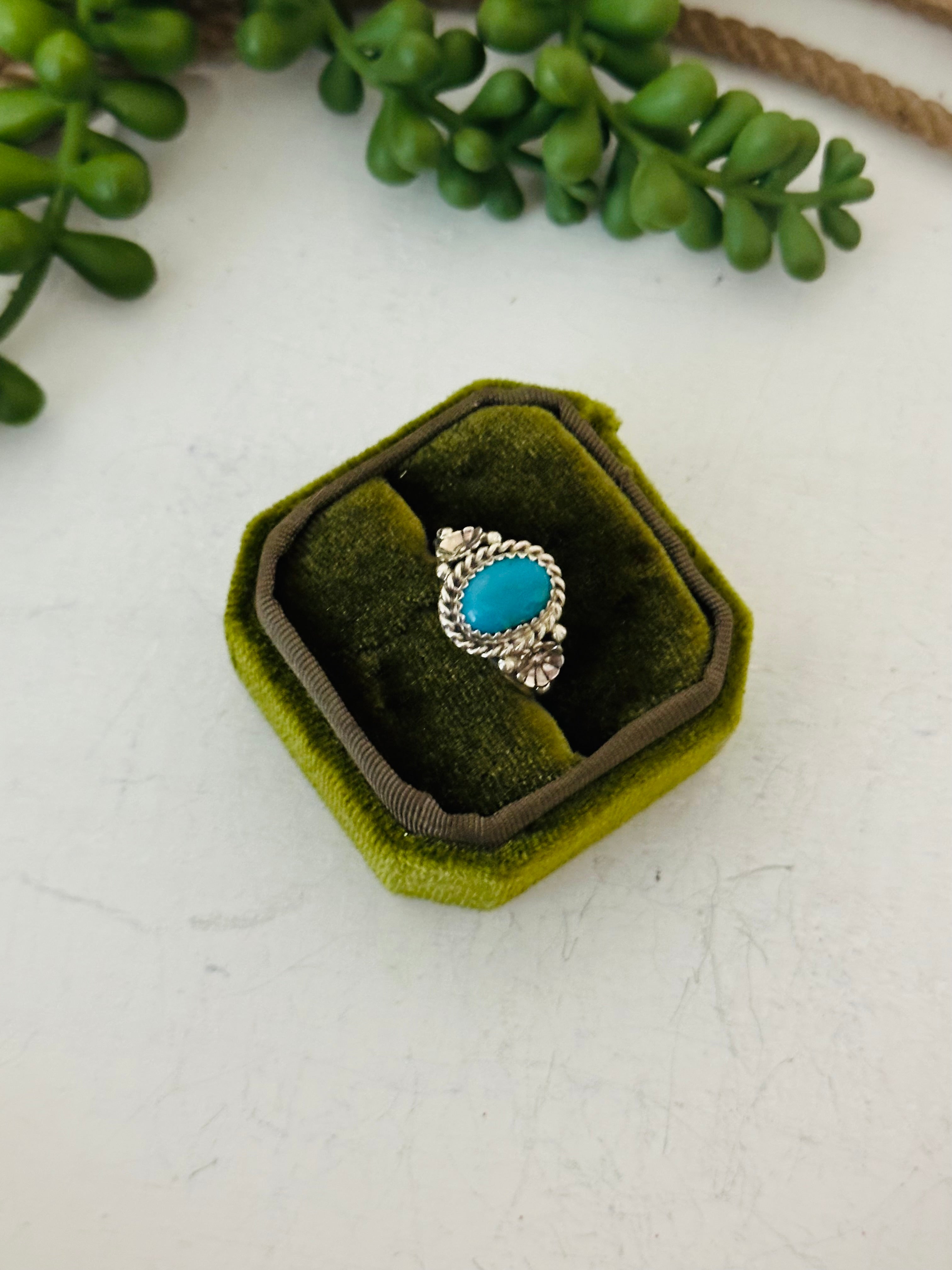 Navajo Made Kingman Turquoise & Sterling Silver Ring