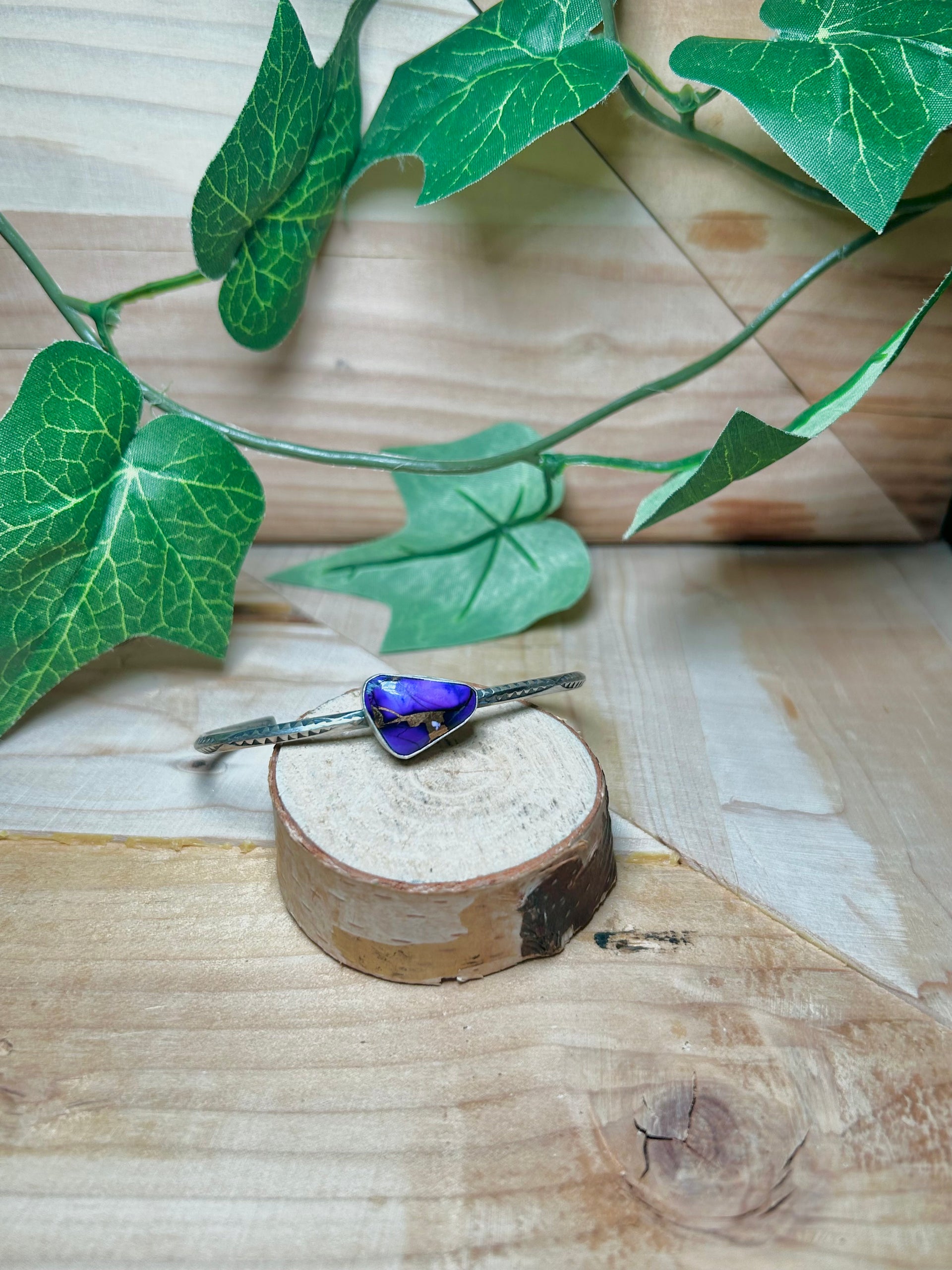 Navajo Made Purple Mohave Turquoise & Sterling Silver Cuff Bracelet