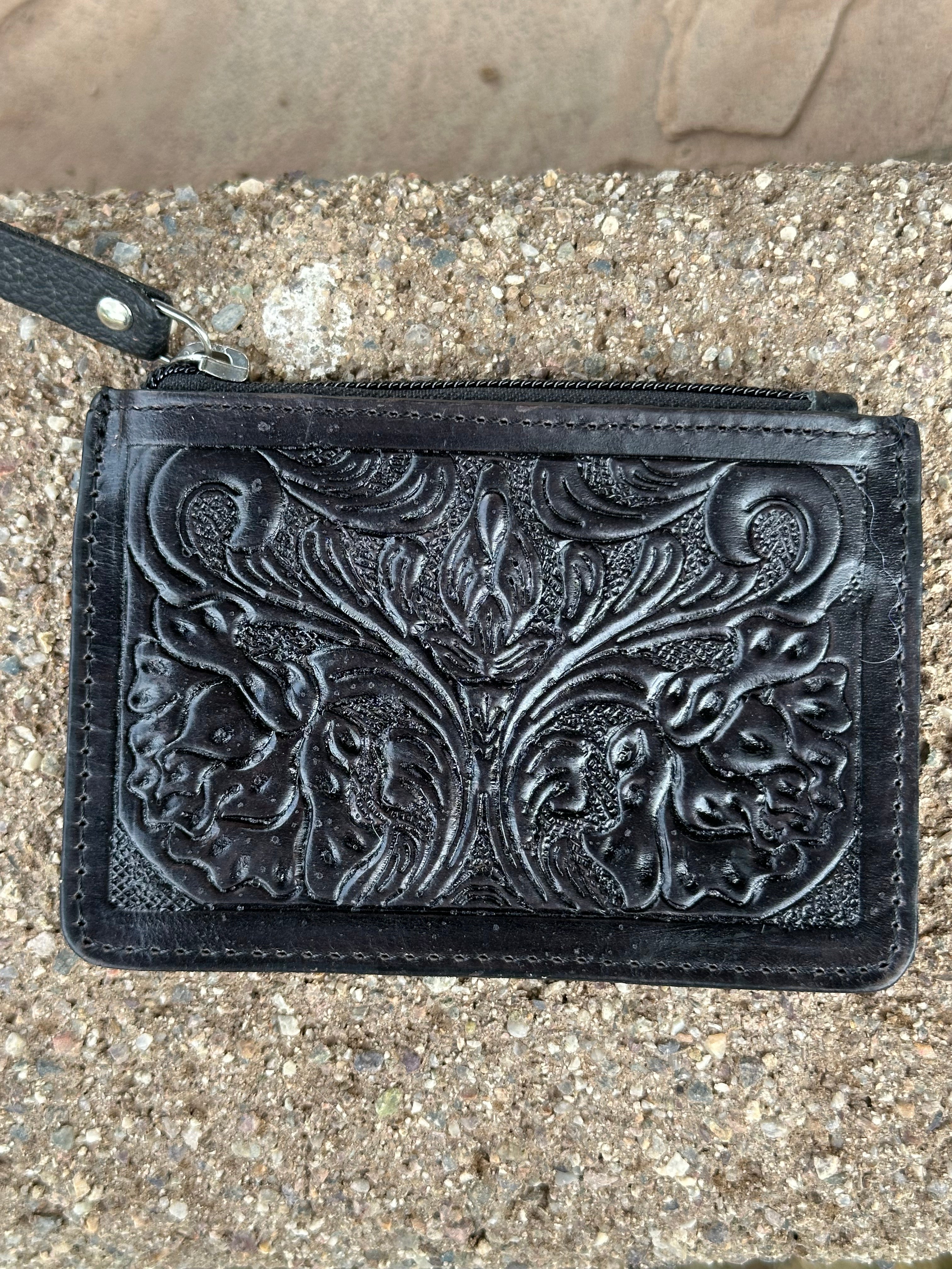 Genuine Tooled Leather Coin Bag & Card Holder