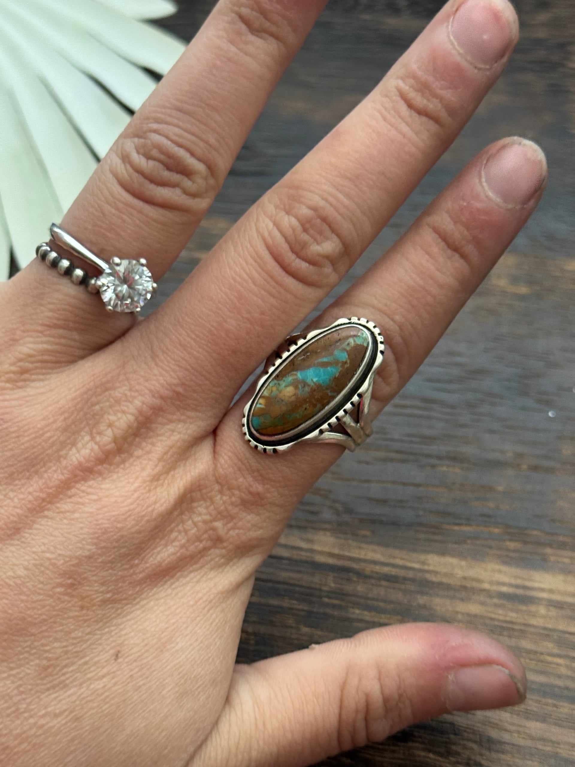 Navajo Made Royston Turquoise and Sterling Silver Ring Size 8.5
