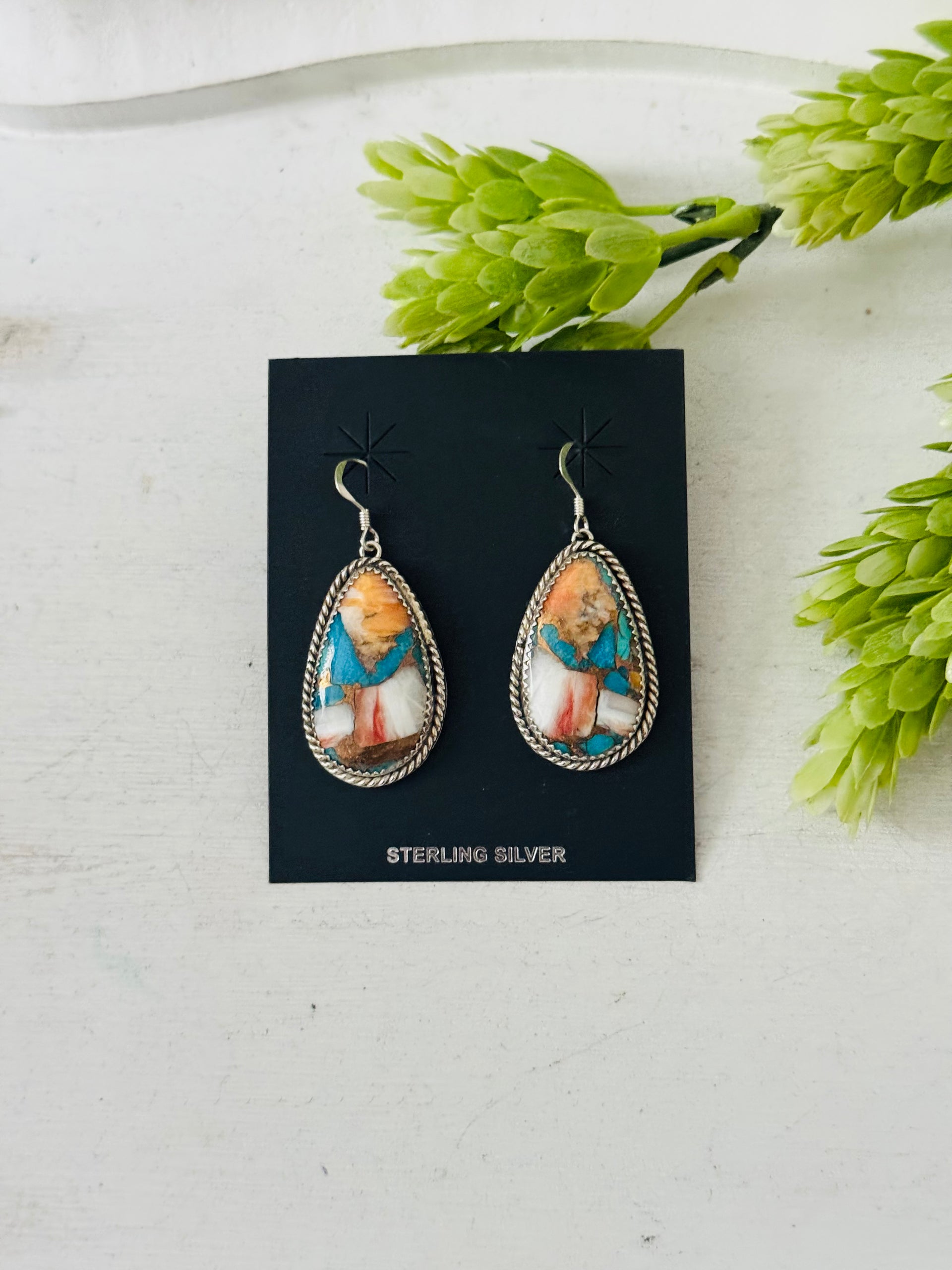 Navajo Made Mohave Turquoise & Sterling Silver Dangle Earrings