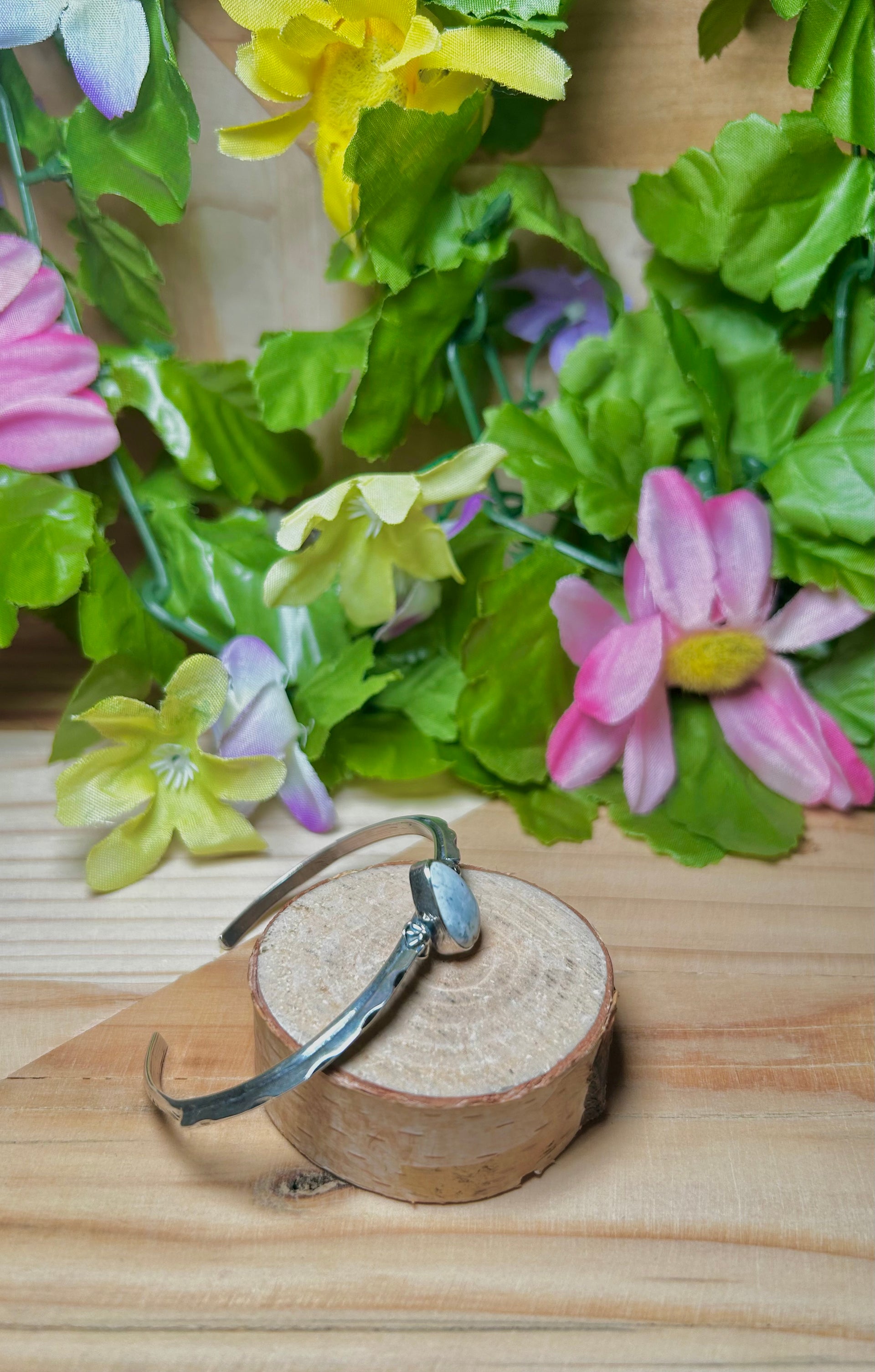 Navajo Made White Buffalo & Sterling Silver Cuff Bracelet