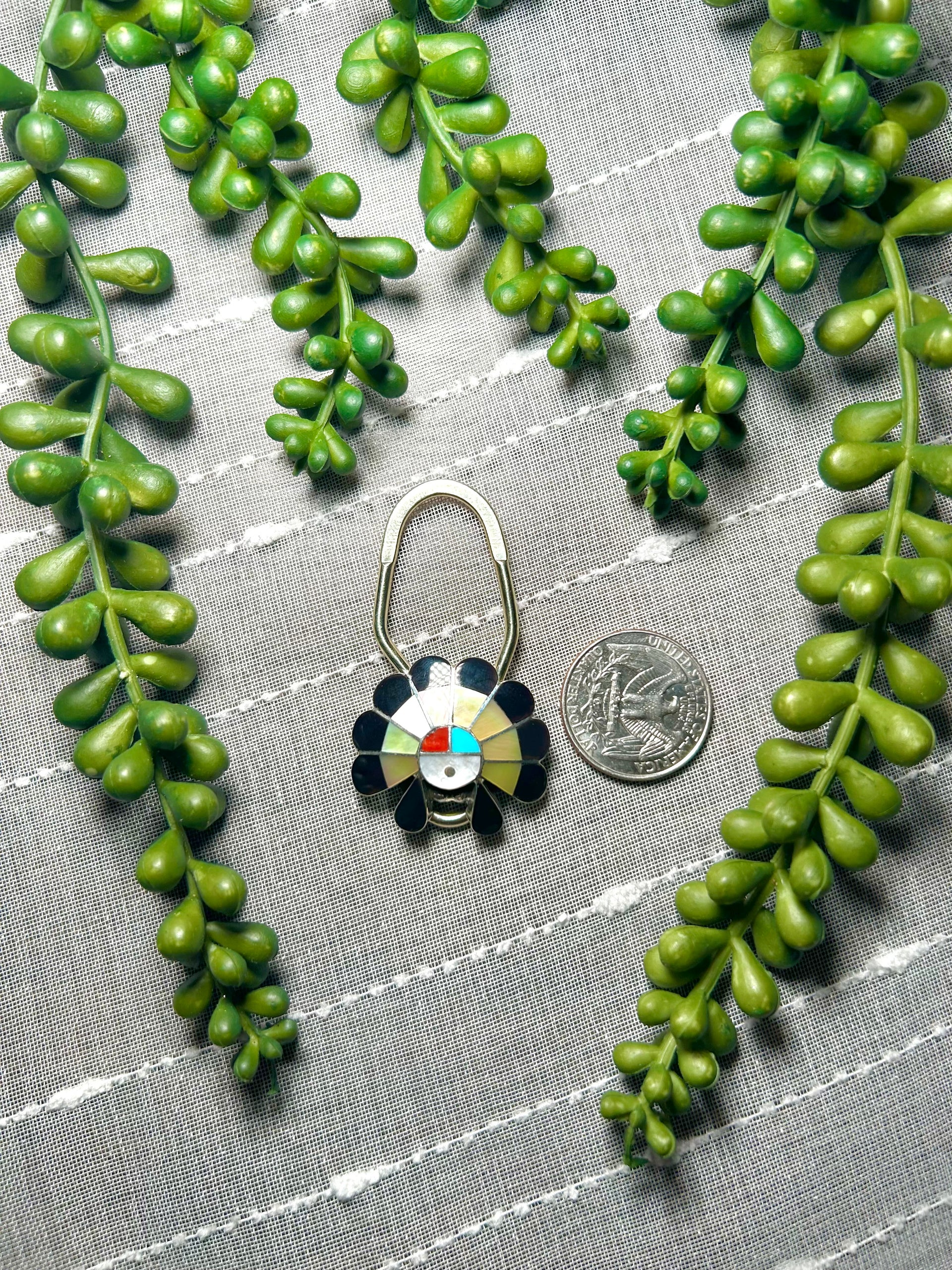 Zuni Made Multi Stone & Sterling Silver Key Chain