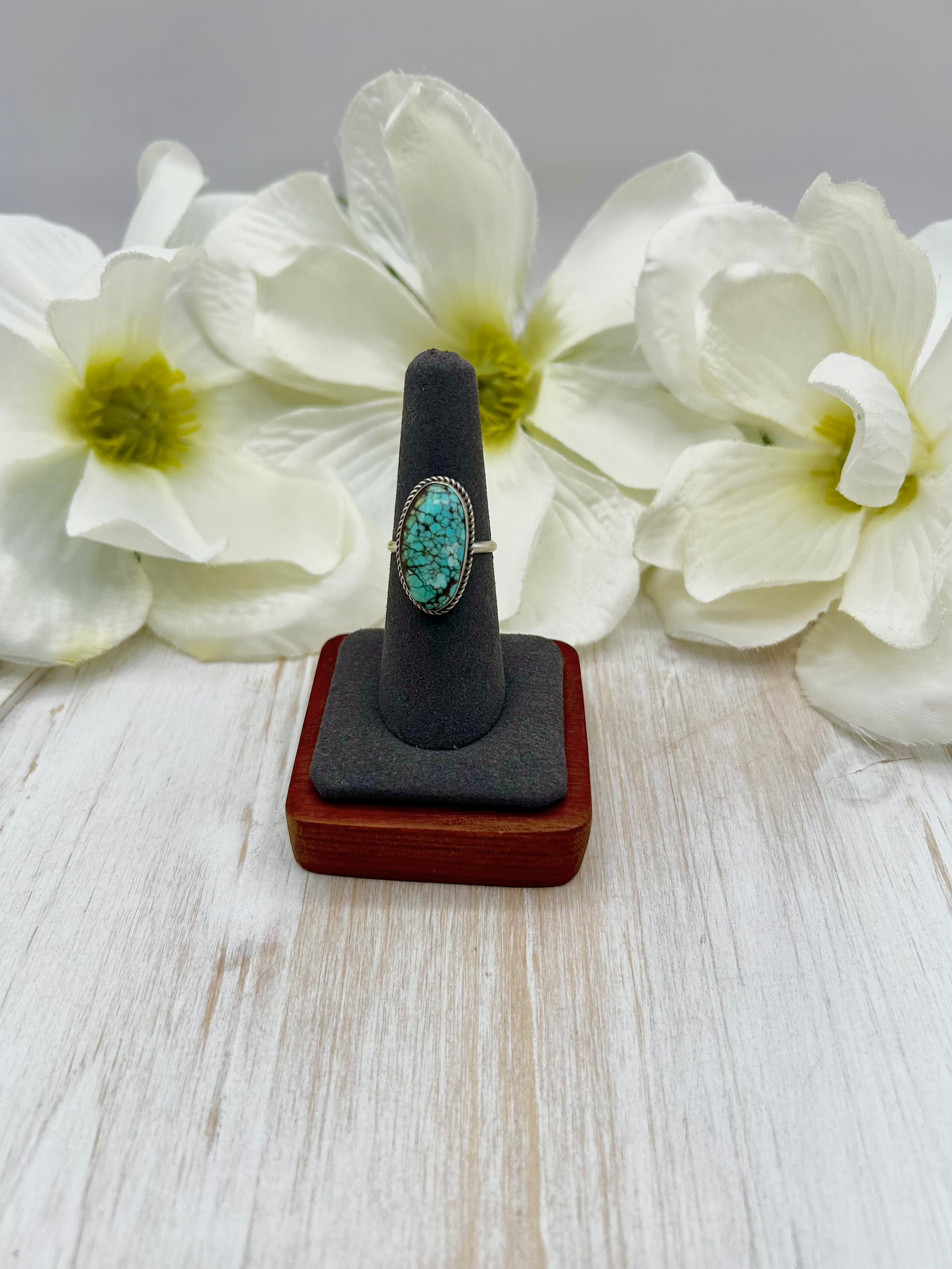 Navajo Made #8 Turquoise & Sterling Silver Ring Size 7