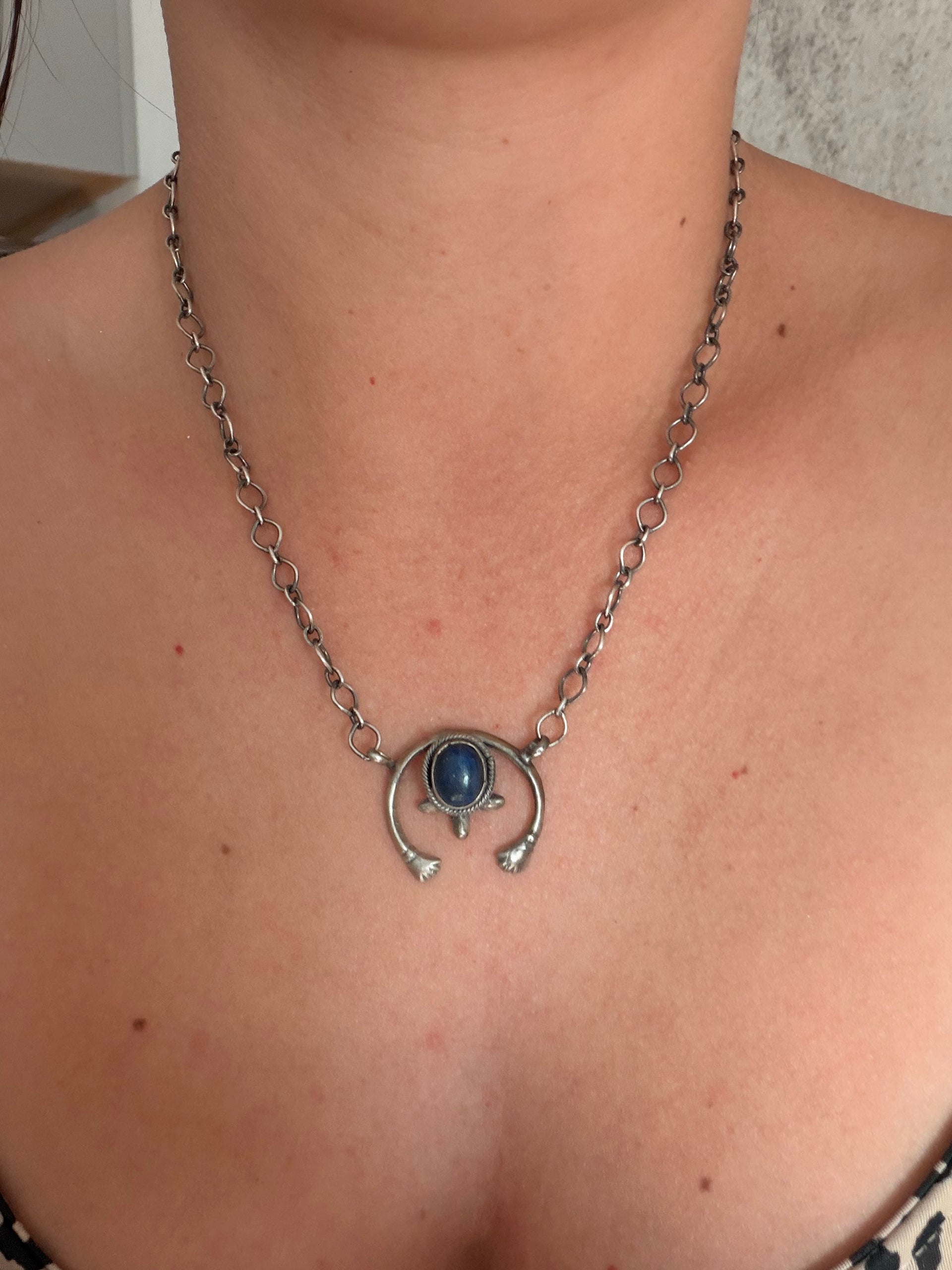 Navajo Made Lapis & Sterling Silver Necklace