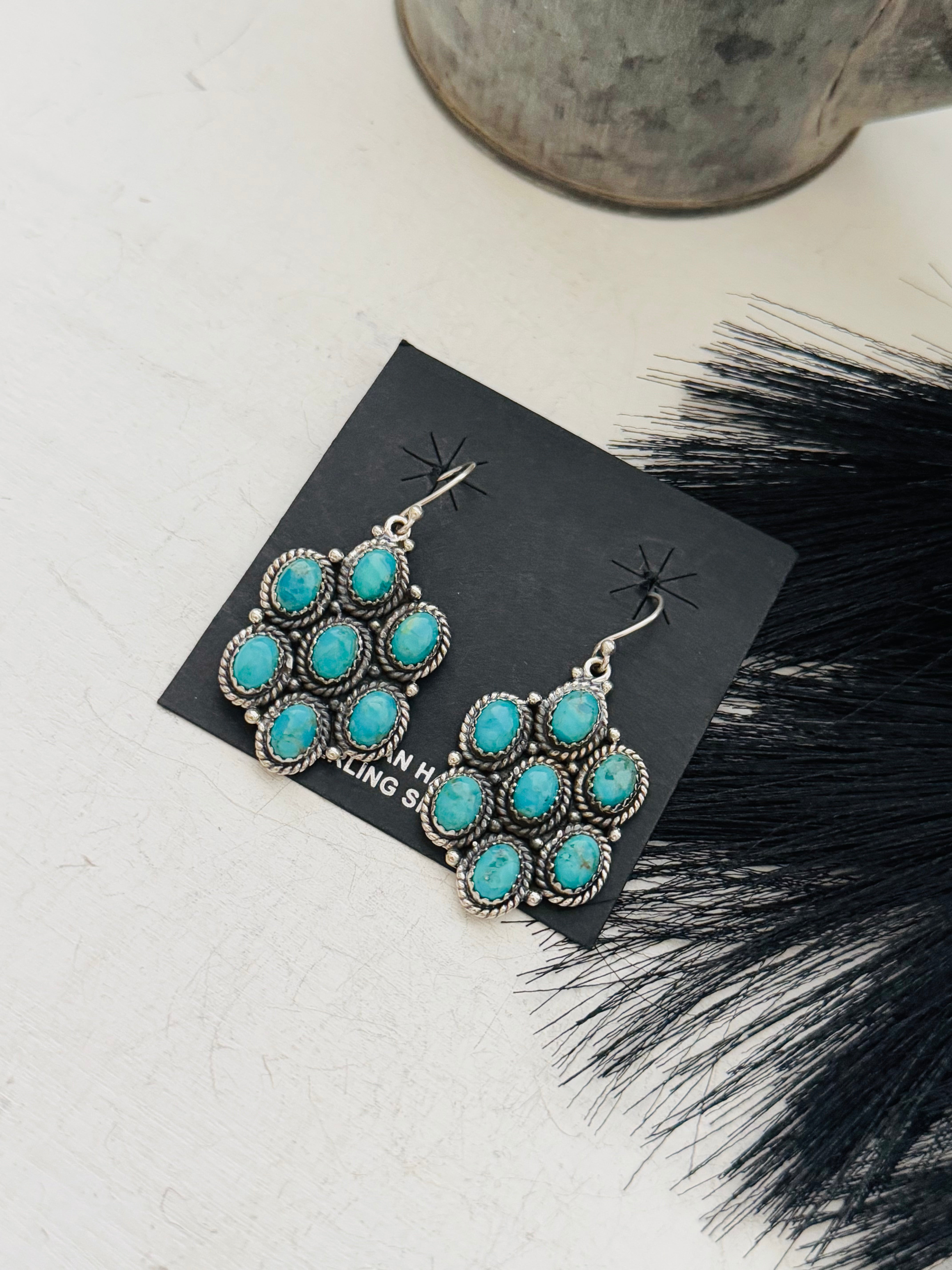 Southwest Handmade Kingman Turquoise & Sterling Silver Dangle Earrings