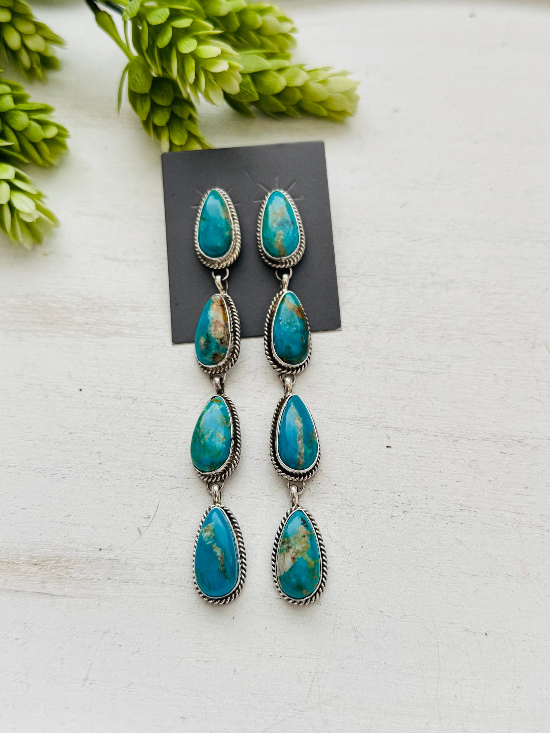 Navajo Made Kingman Turquoise & Sterling Silver Post Earrings