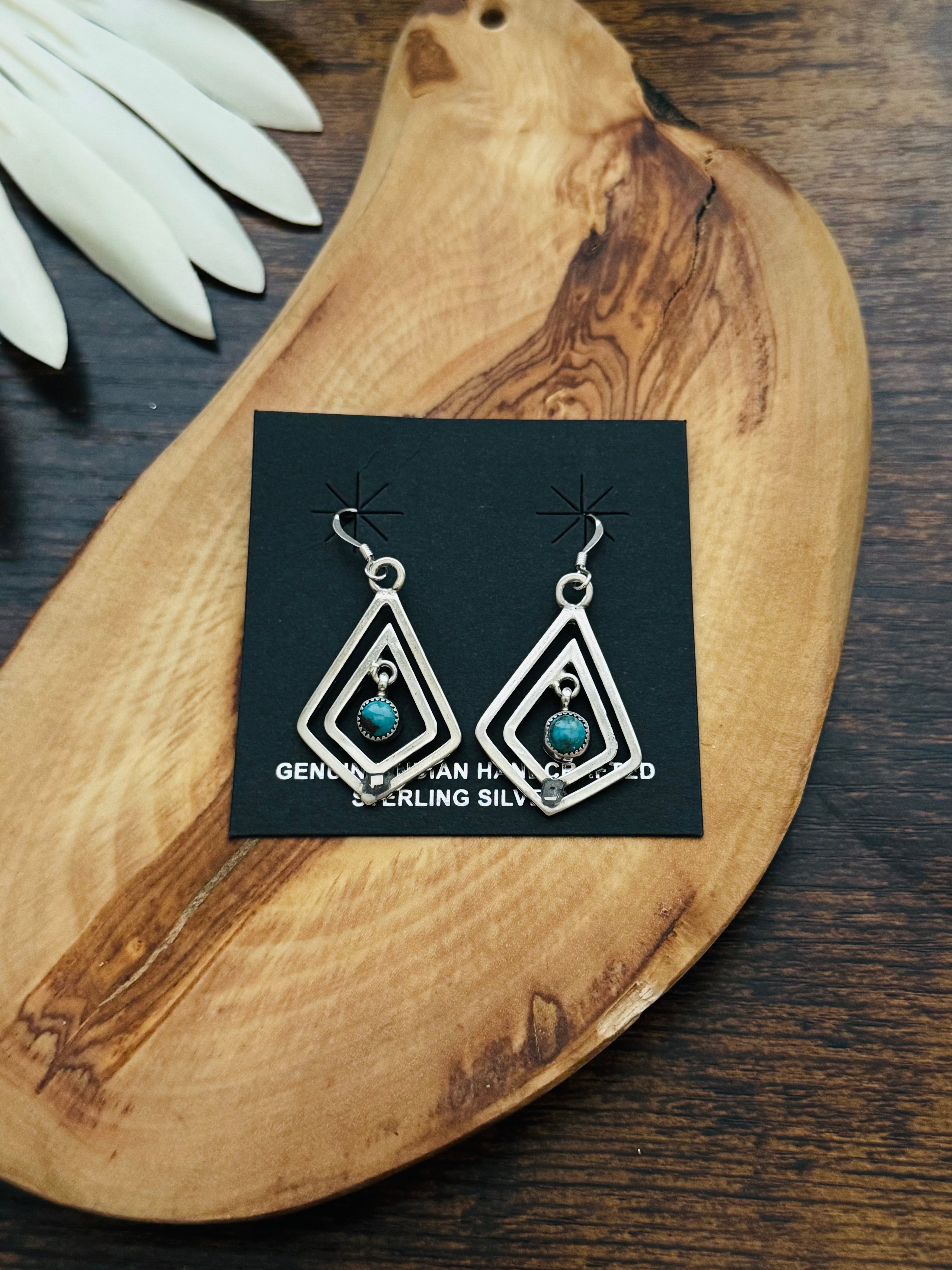 Navajo Made Kingman Turquoise & Sterling Silver Dangle Earrings